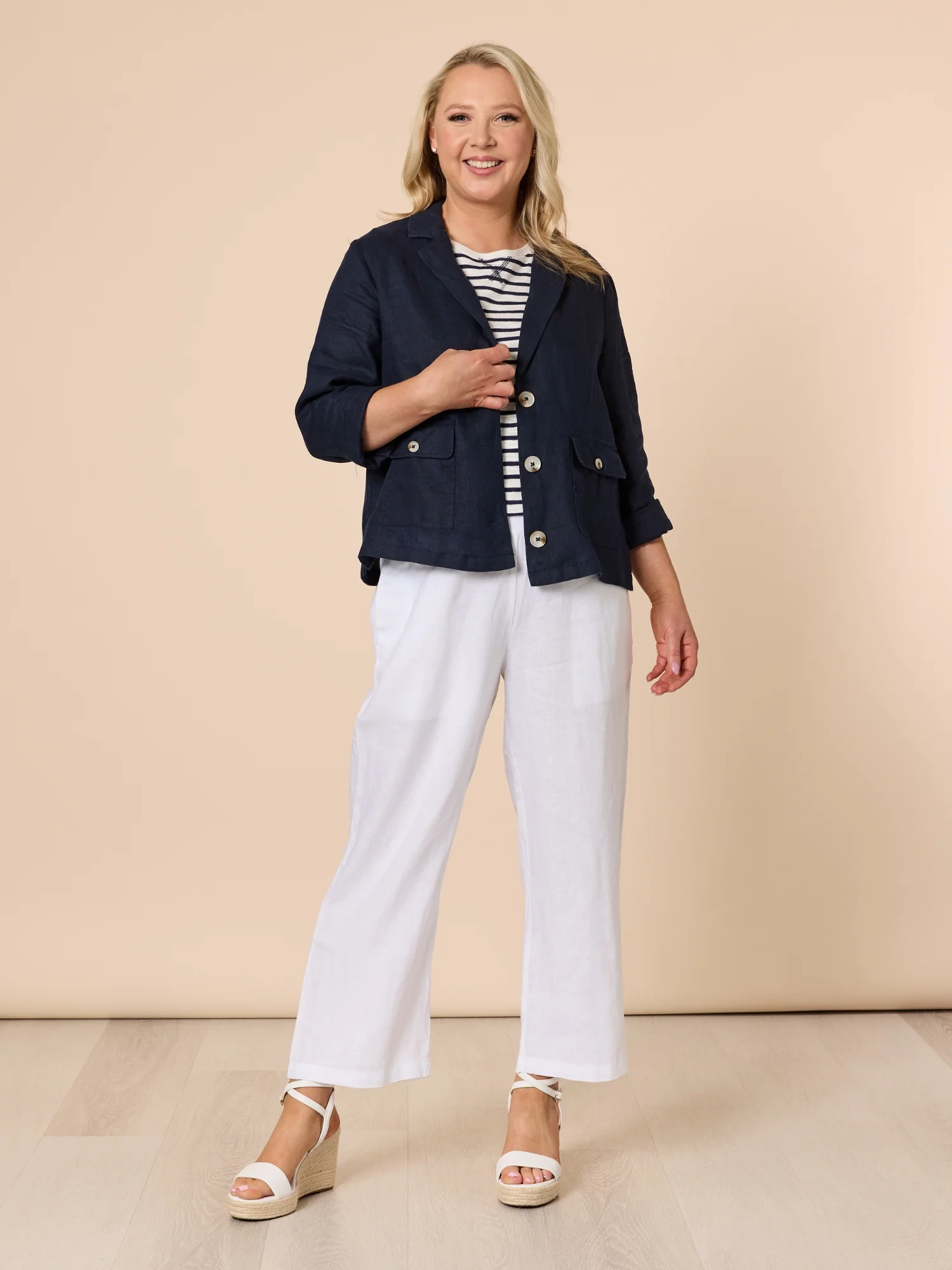 Lara Linen Wide Leg Pant - White - Image 7