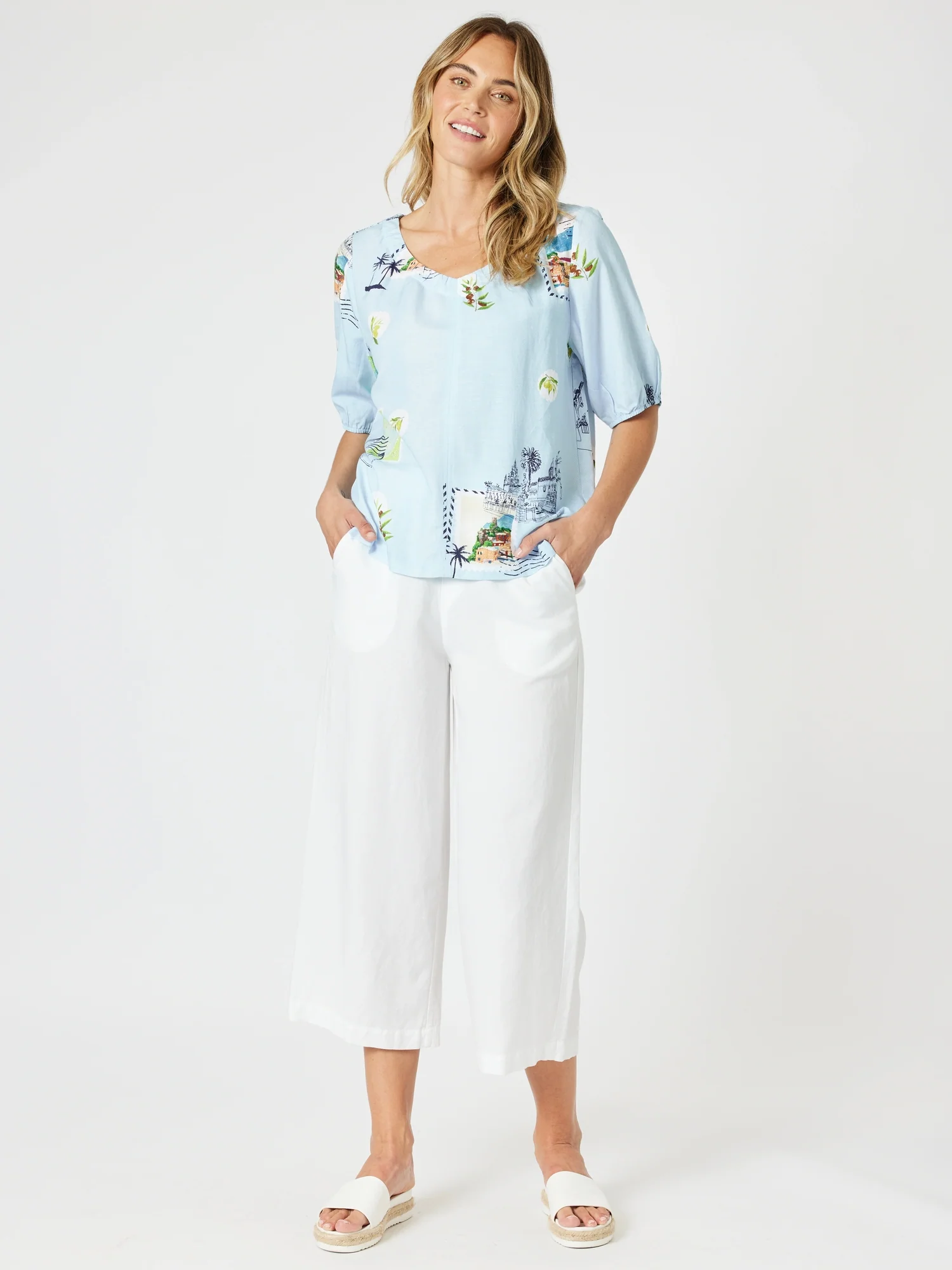 Lara Linen Wide Leg Pant - White - Image 8