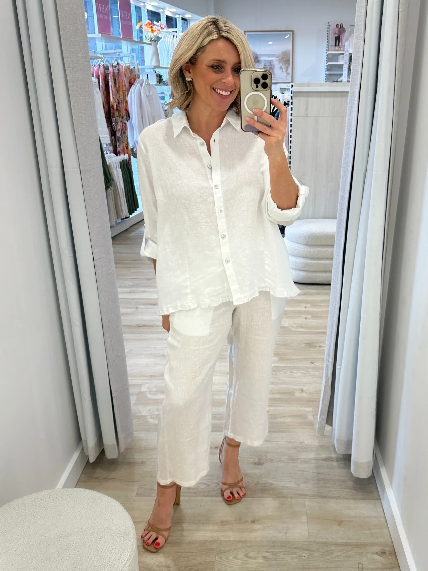 Lara Linen Wide Leg Pant - White - Image 9