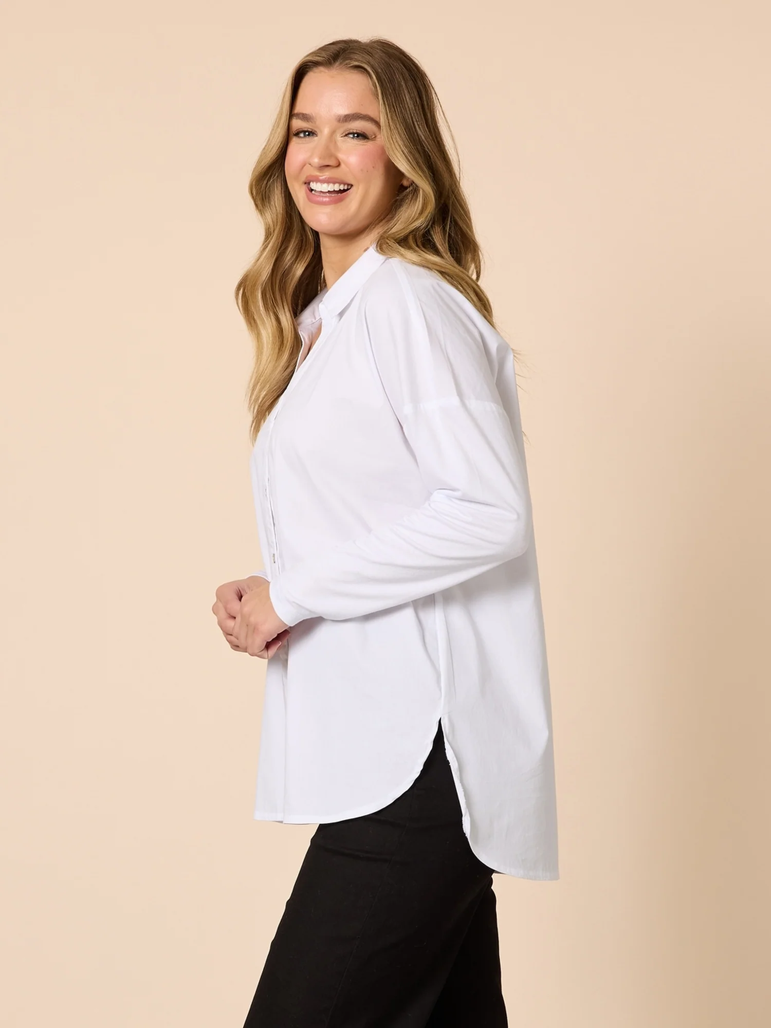 Julia Jersey Sleeve Shirt - White - Image 3