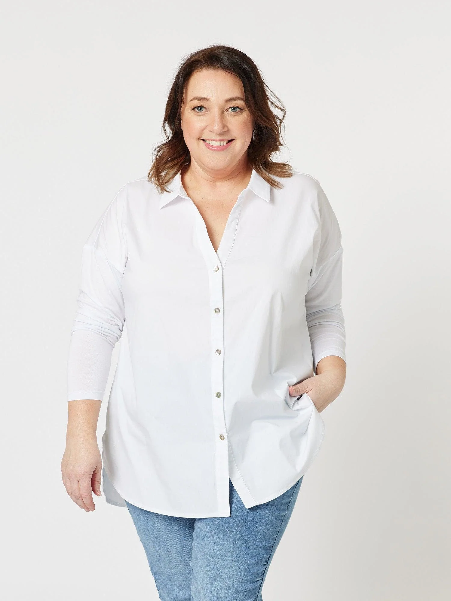 Julia Jersey Sleeve Shirt - White - Image 6