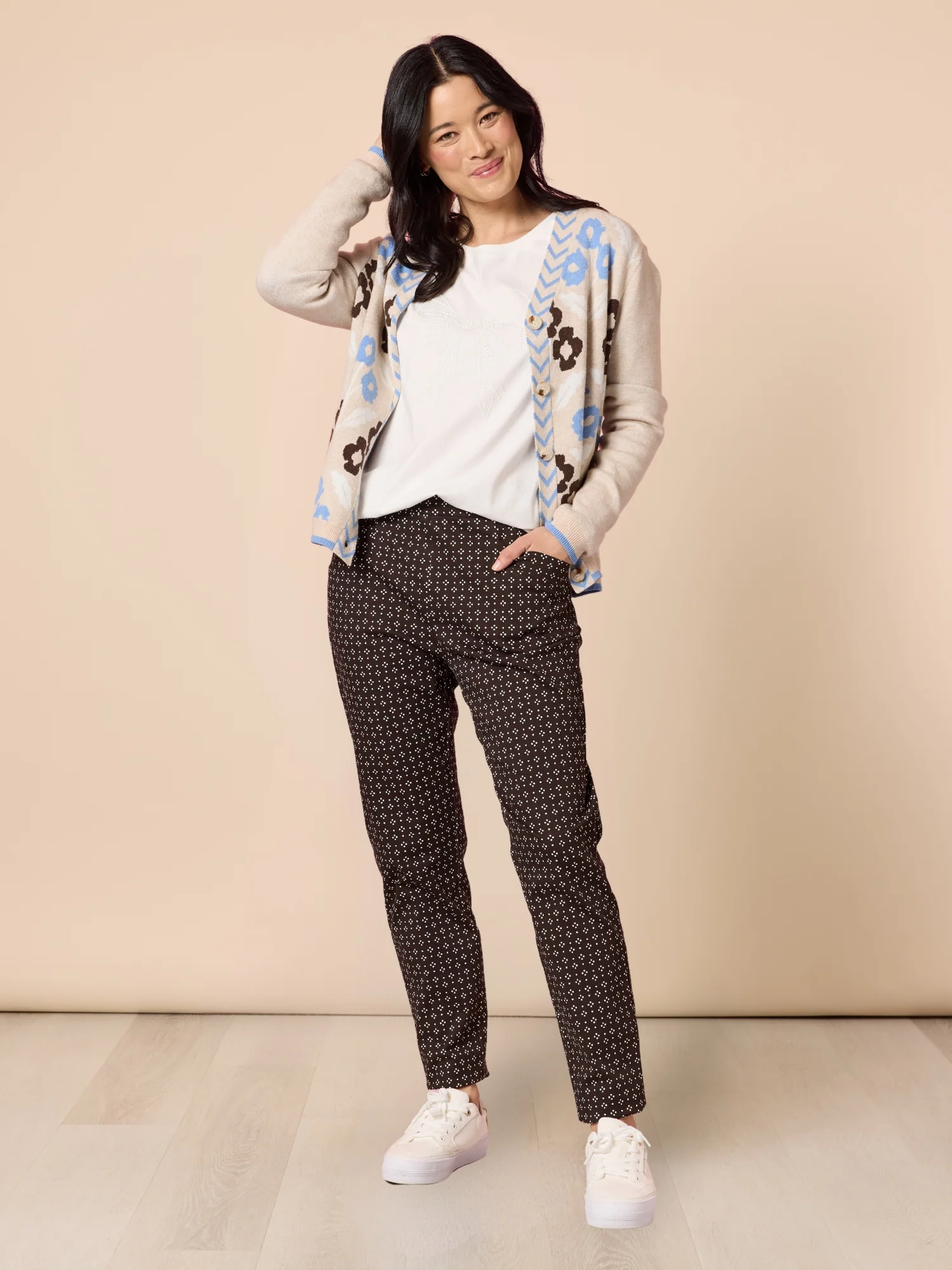 Kelly Print Slim Leg Pant - Coffee - Image 3