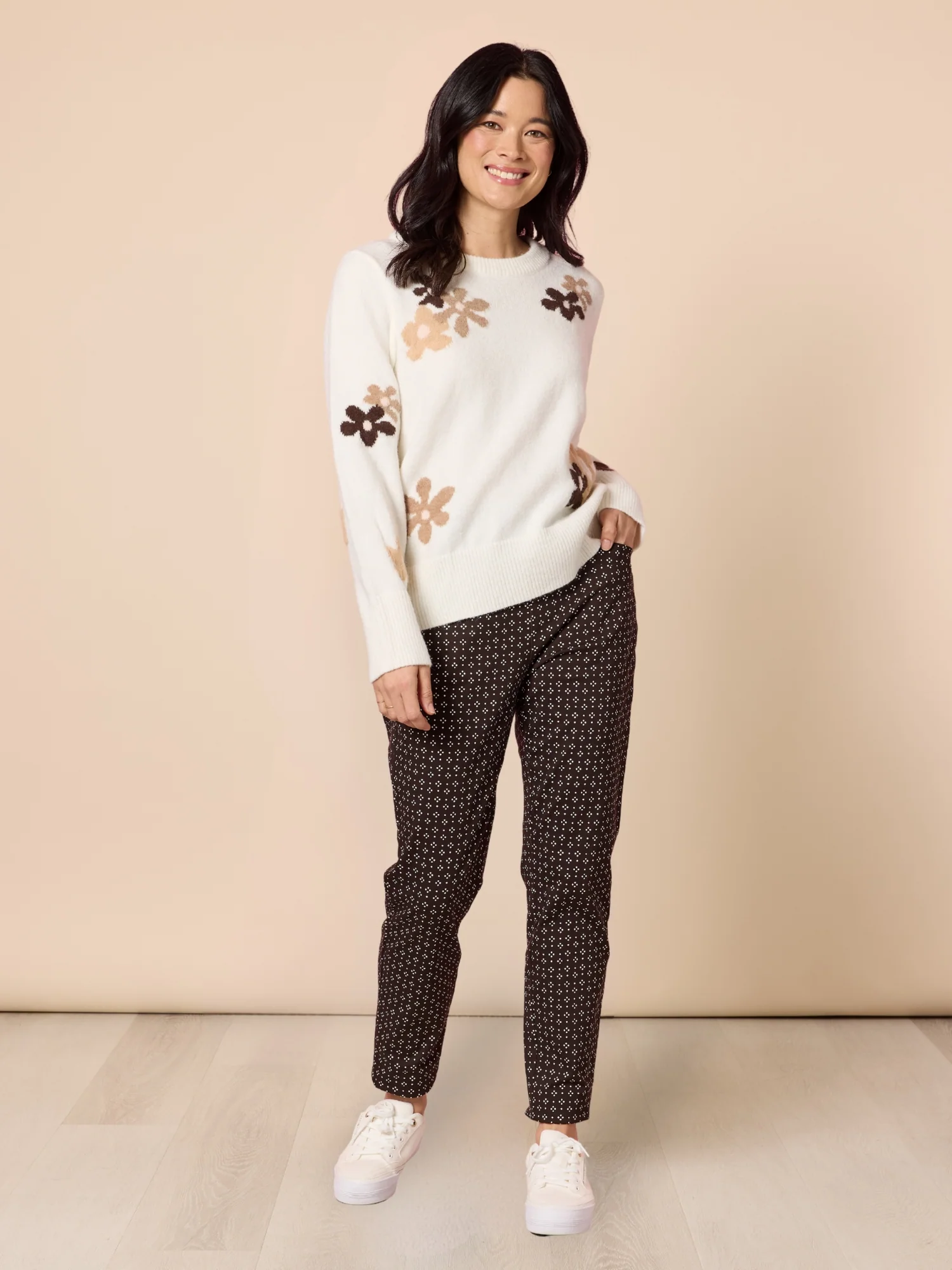 Kelly Print Slim Leg Pant - Coffee - Image 7