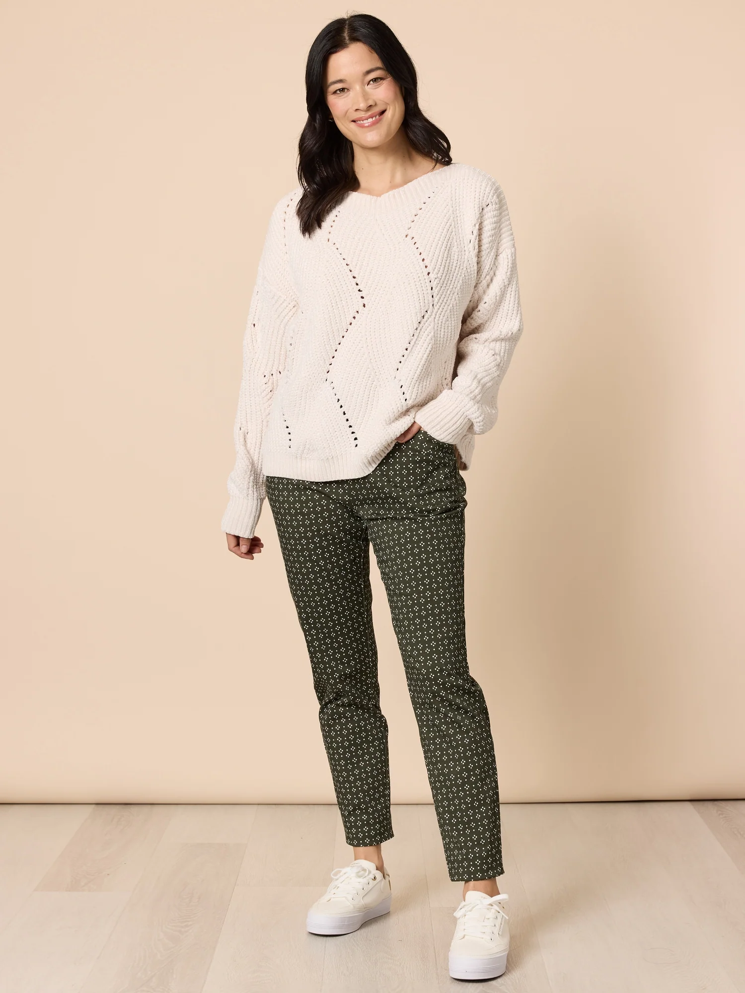 Kelly Print Slim Leg Pant - Khaki - Image 6