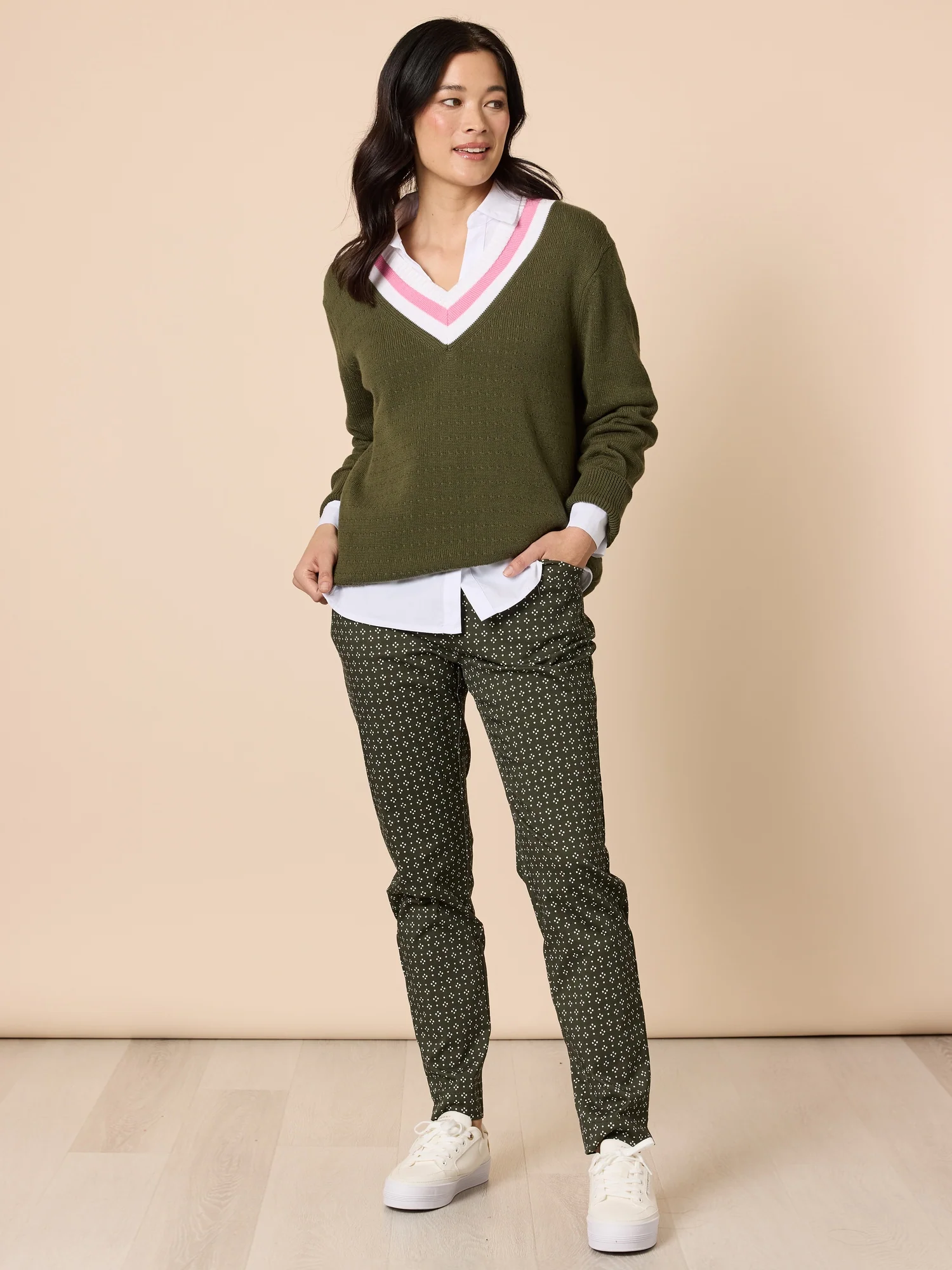 Kelly Print Slim Leg Pant - Khaki - Image 7