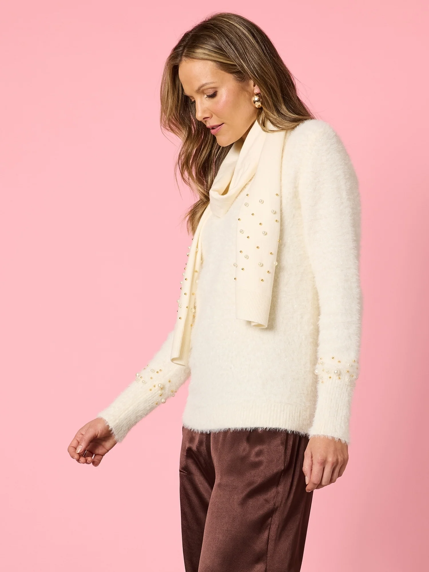 La Perla Embellished Knit with Scarf - Ivory - Image 3
