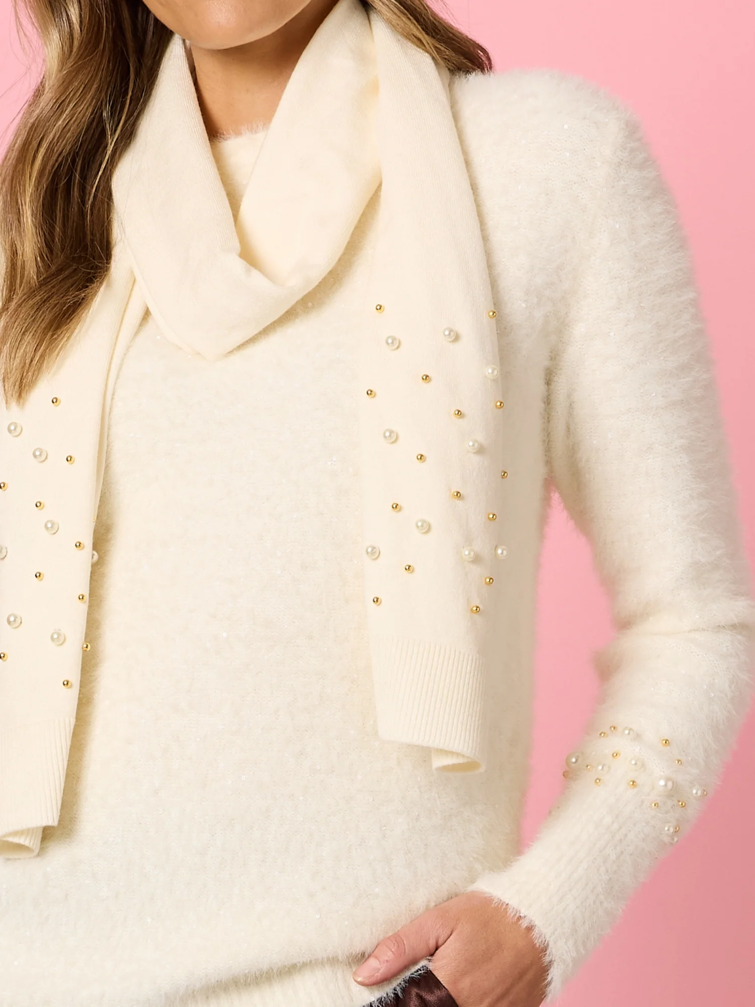 La Perla Embellished Knit with Scarf - Ivory - Image 5