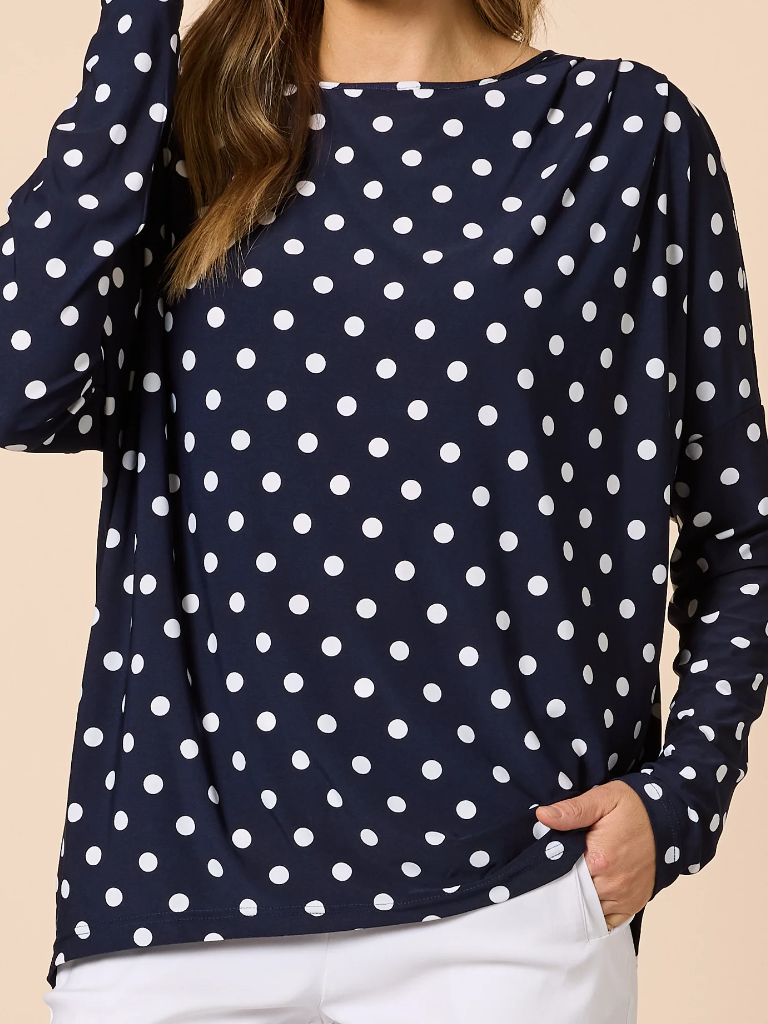 Le Spot Print Pleat Top - Navy/White - Image 5