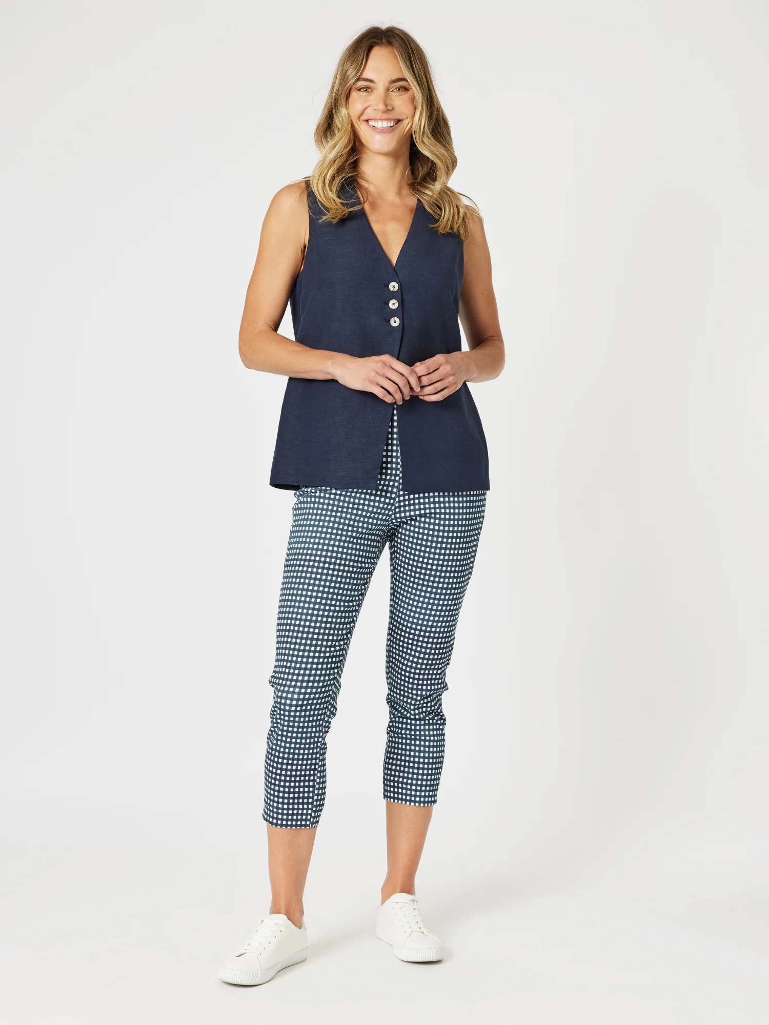 Lino Long Vest - Navy - Image 3