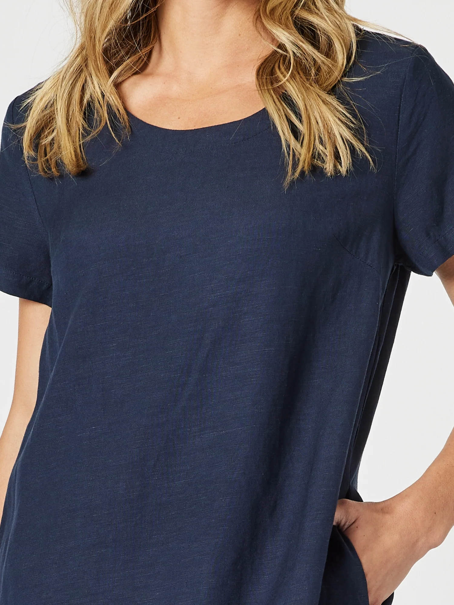 Lino Stitch Hem Detail Shift Dress - Navy - Image 6