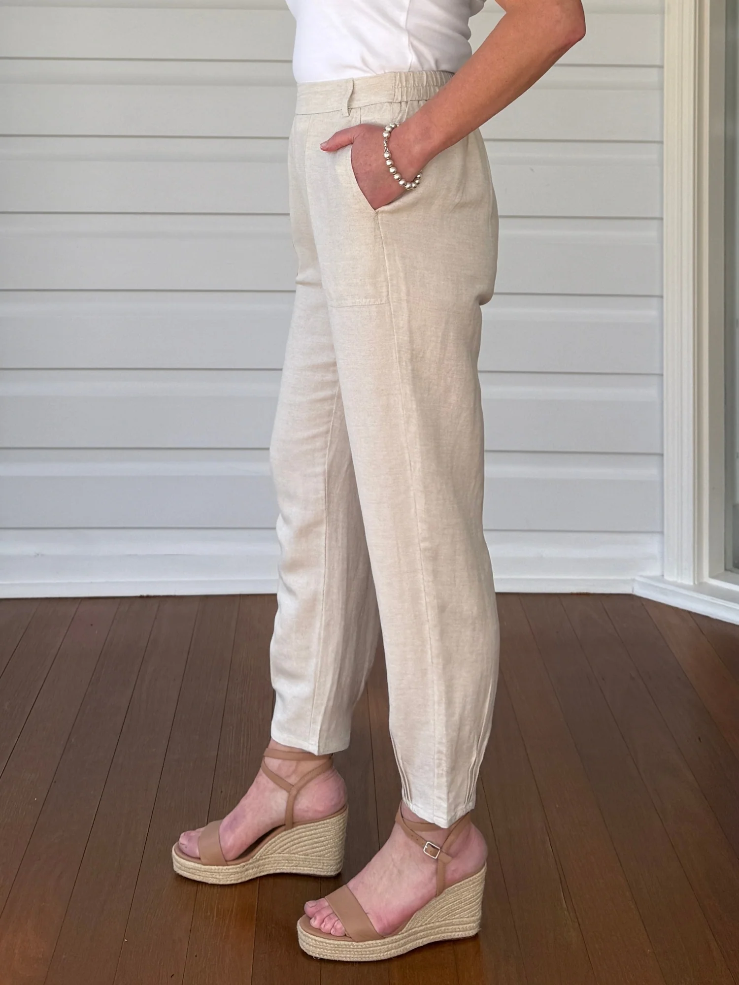 Lino Tapered Pant - Natural - Image 7