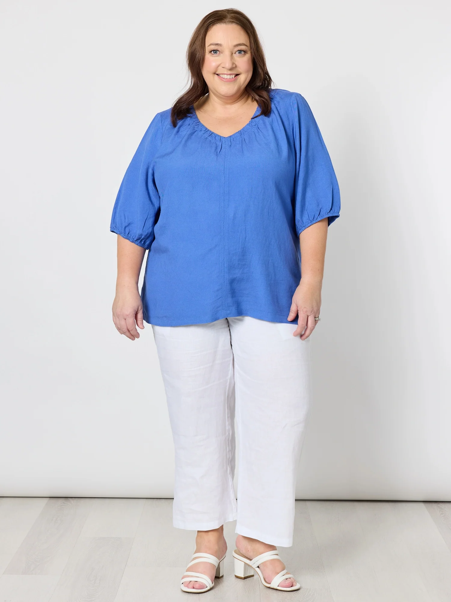 Lino V Neck Top - Sardinia Blue - Image 3