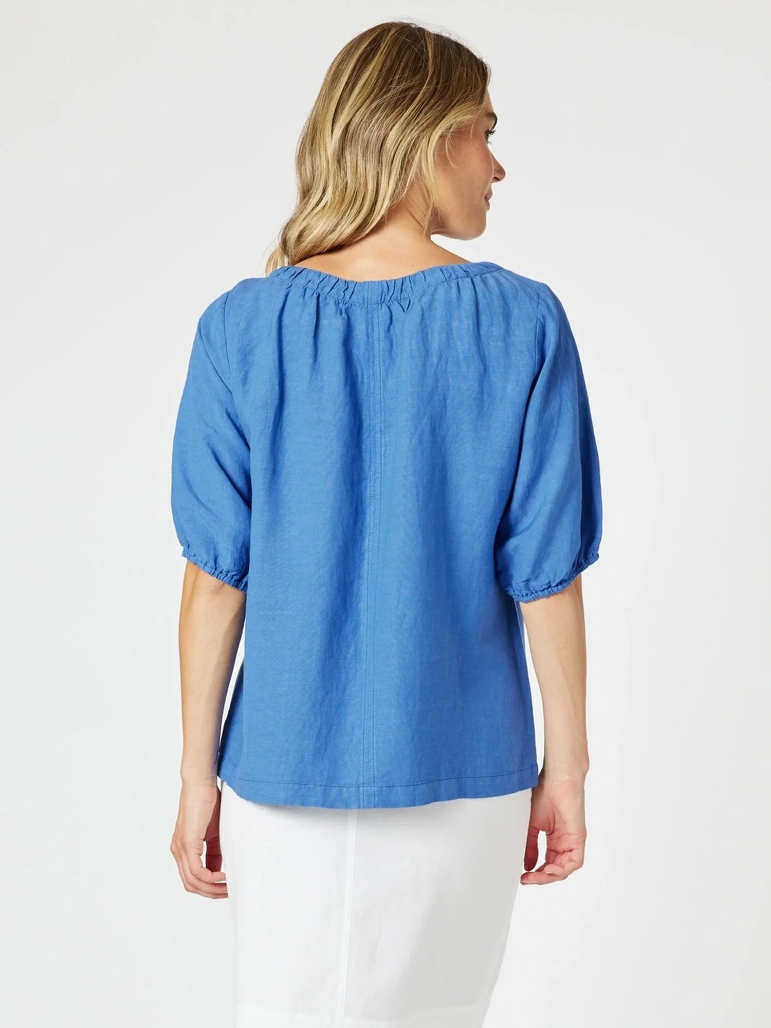 Lino V Neck Top - Sardinia Blue - Image 6
