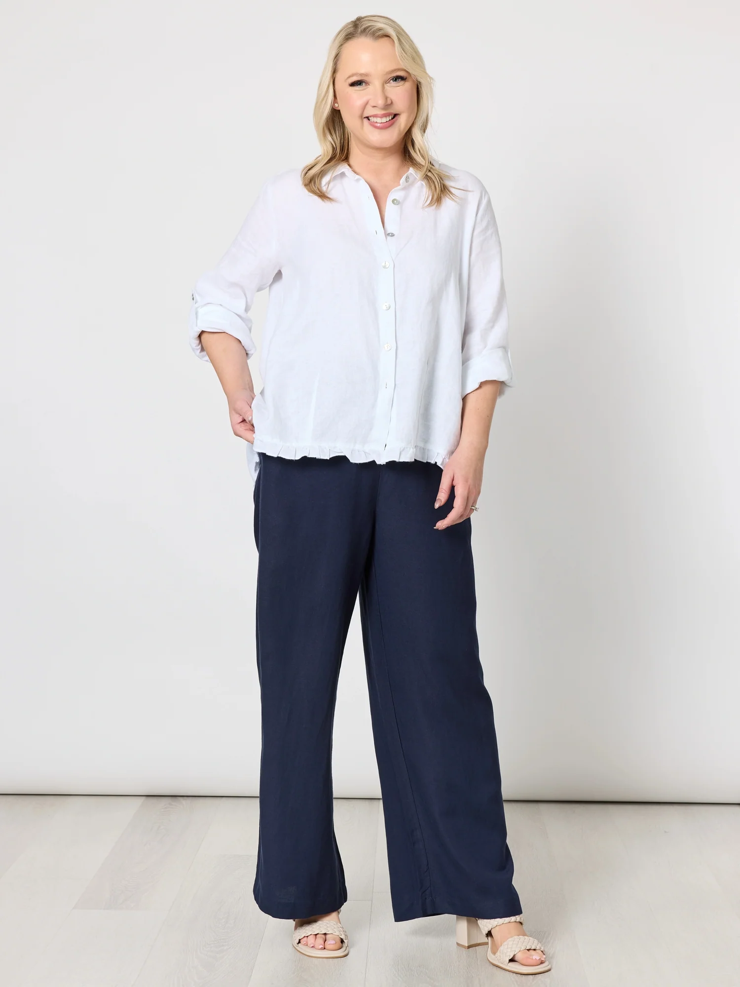 Lino Wide Leg Pant - Navy - Image 10