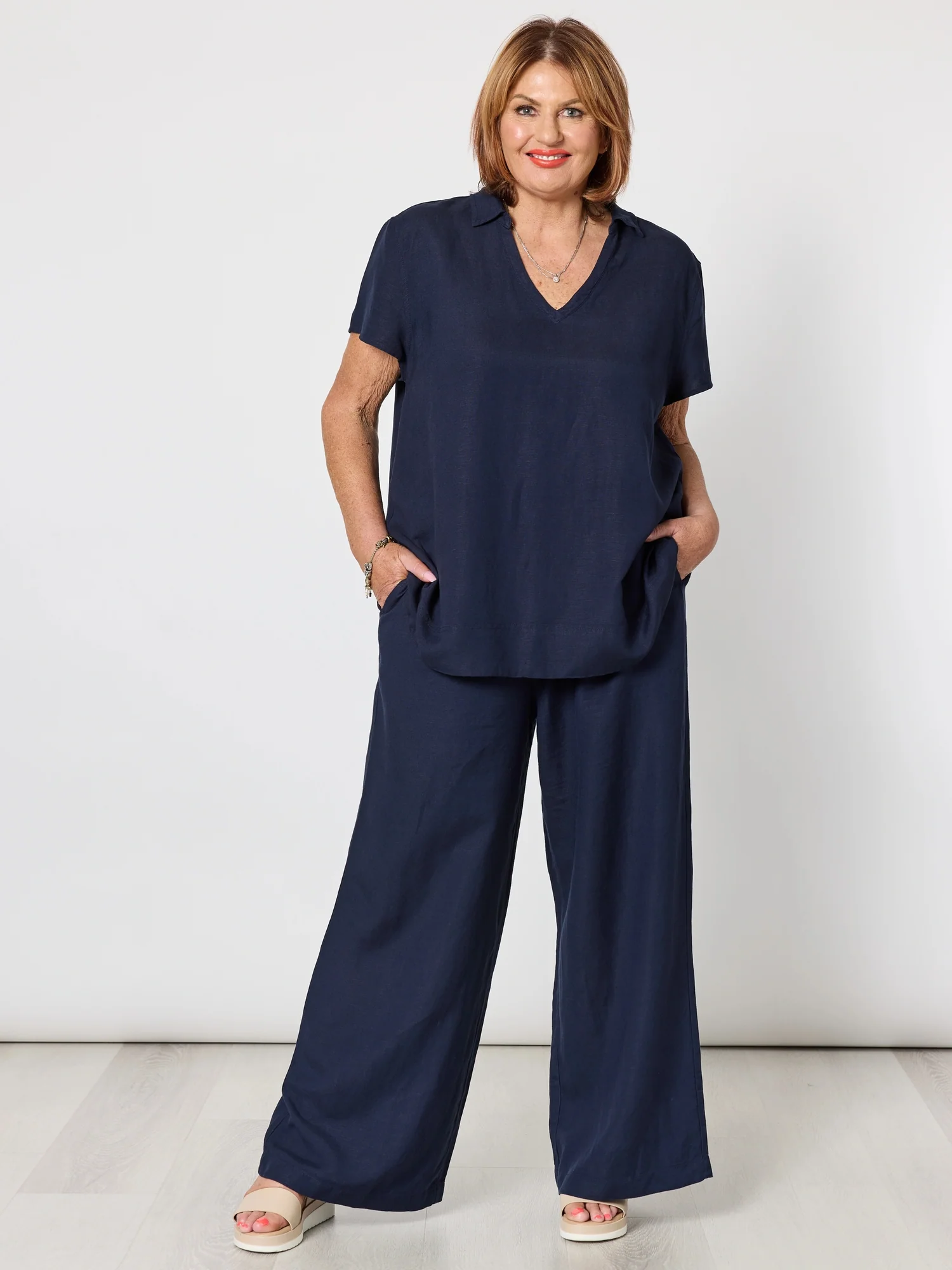 Lino Wide Leg Pant - Navy - Image 5