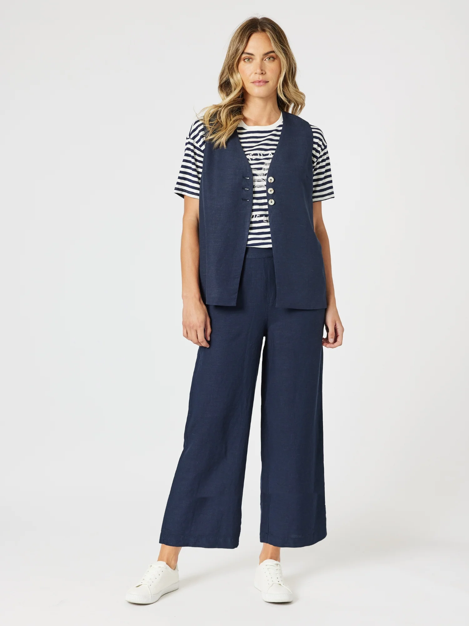 Lino Wide Leg Pant - Navy - Image 8