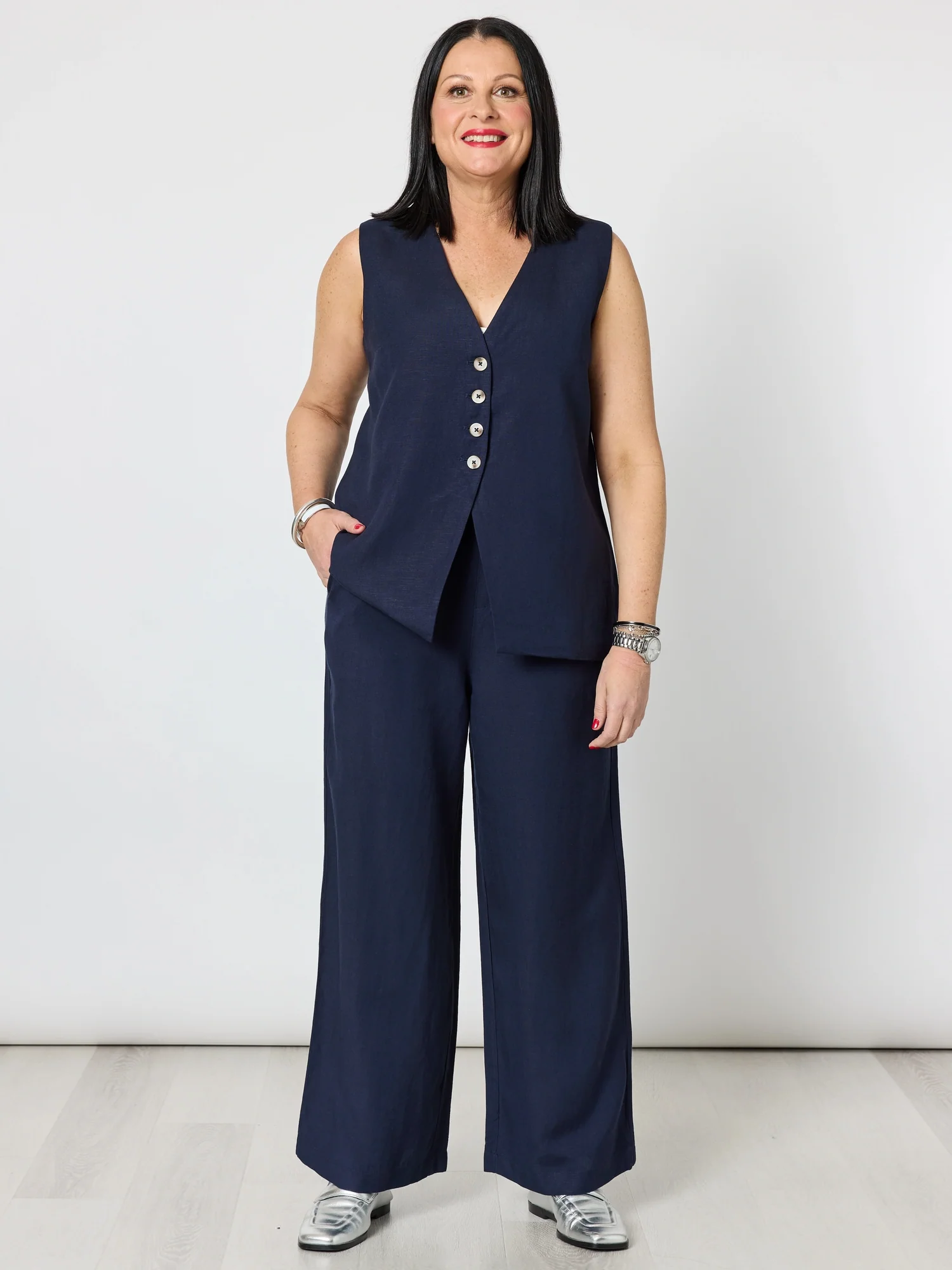 Lino Wide Leg Pant - Navy - Image 9