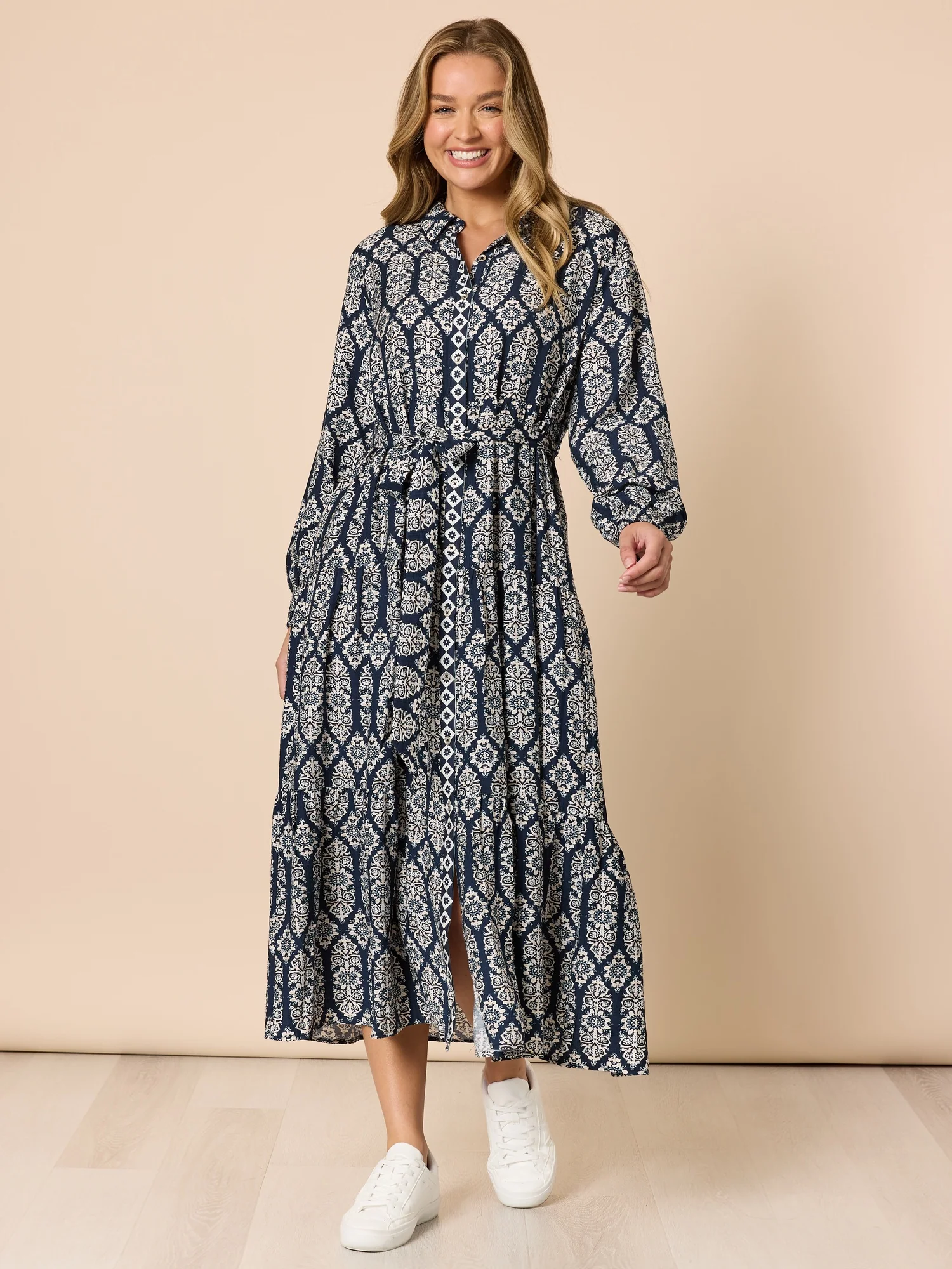 Lola Print Shirt Dress - Navy/White - Image 6