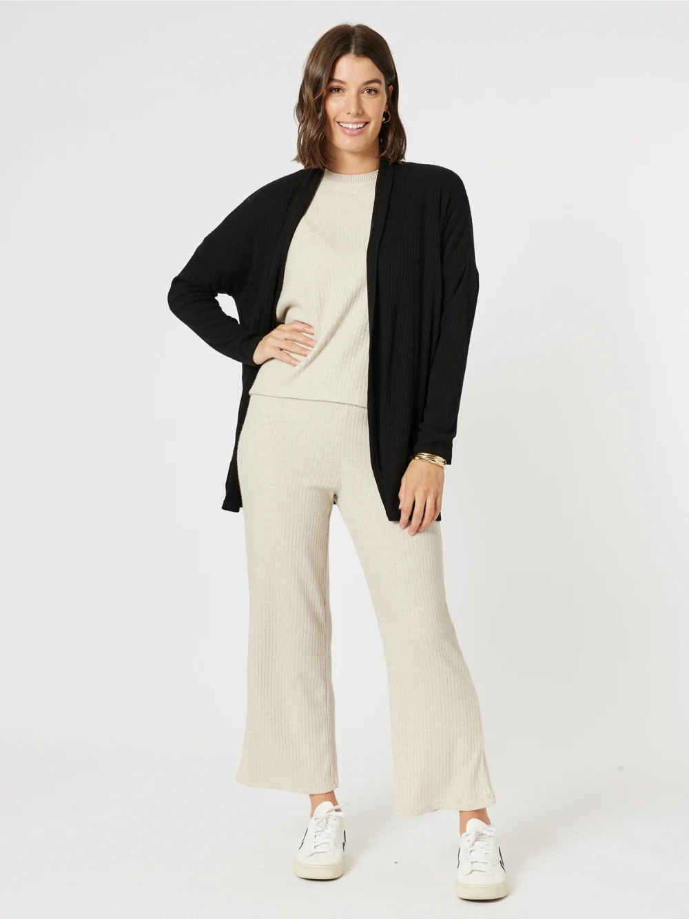 Ribbed Lounge Cardigan - Black - Image 2