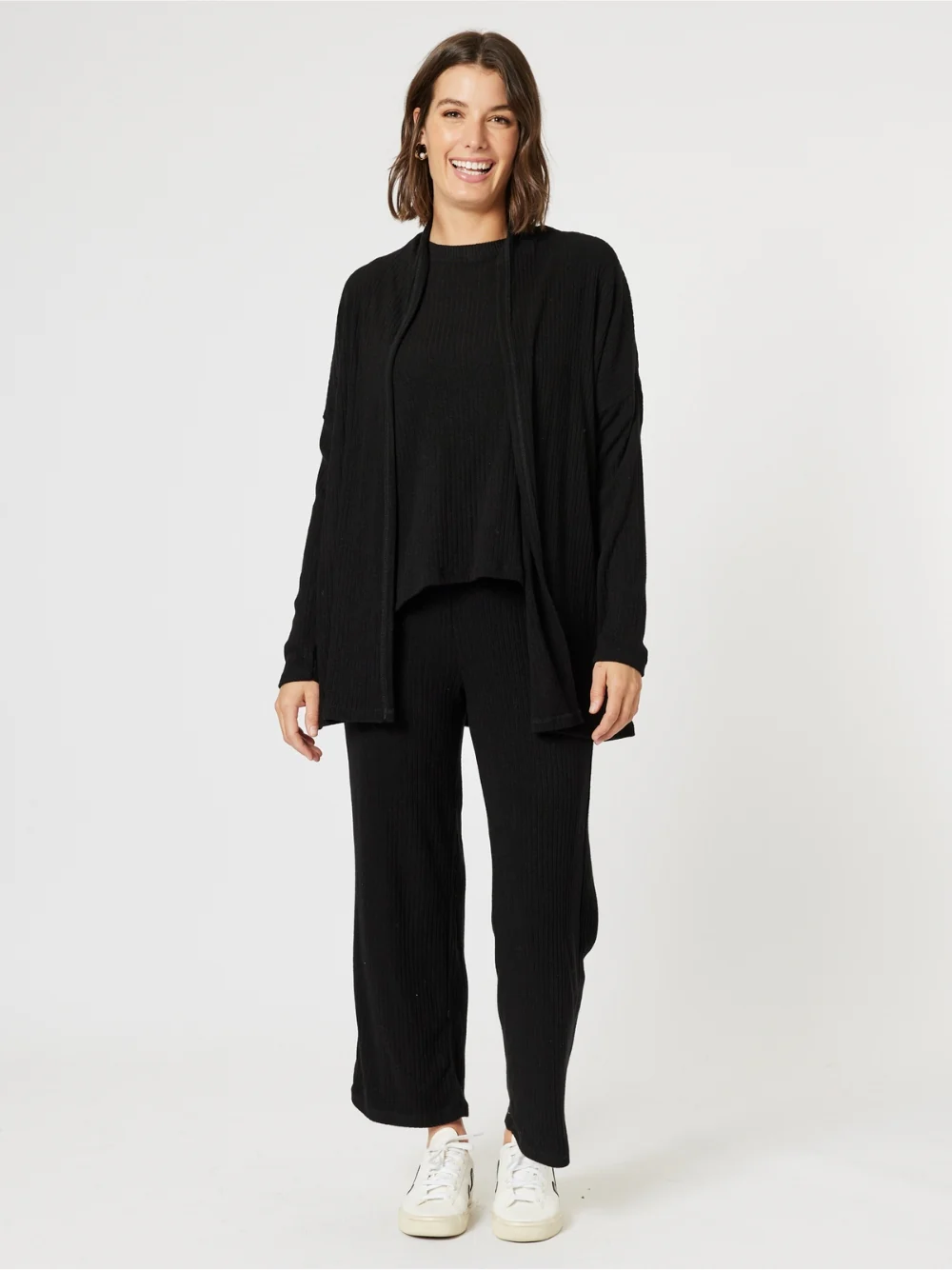 Ribbed Lounge Cardigan - Black - Image 4