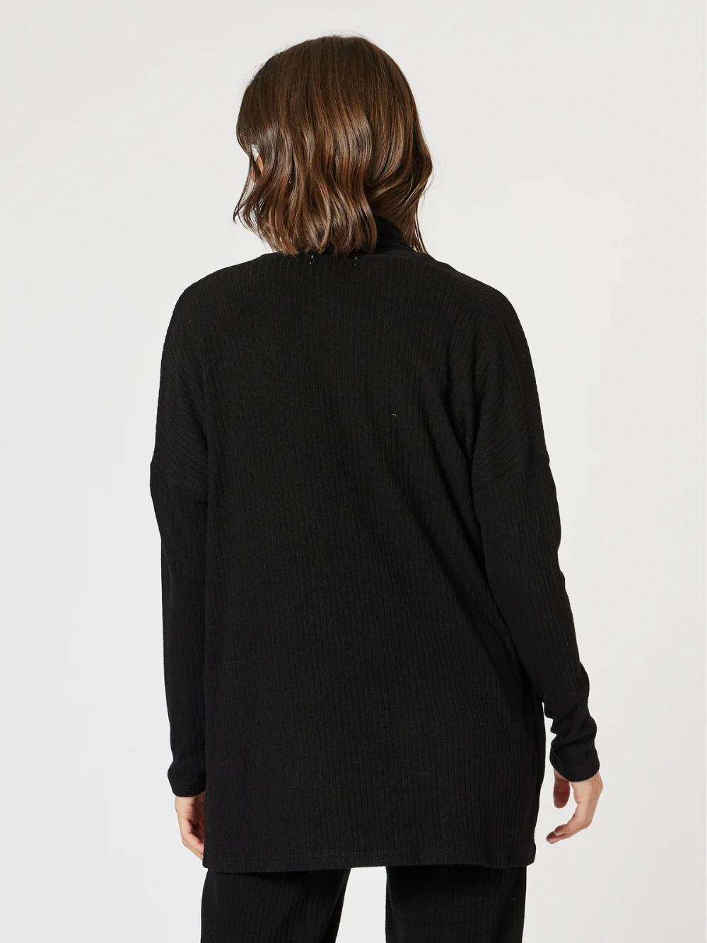 Ribbed Lounge Cardigan - Black - Image 5