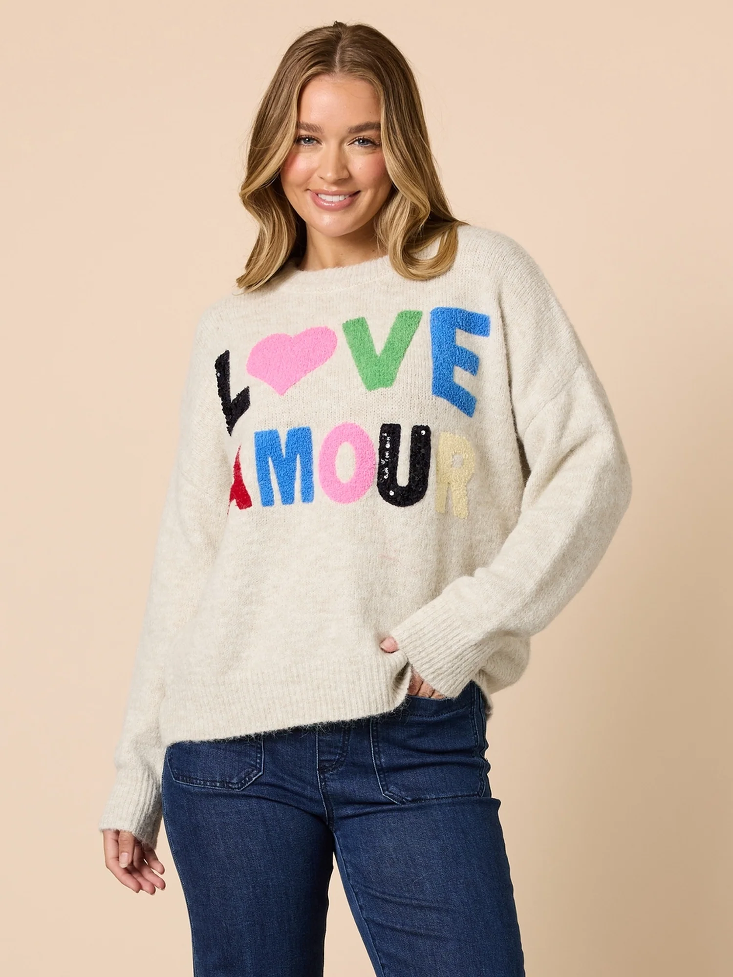Love Amour Sequin Knit Jumper - Natural