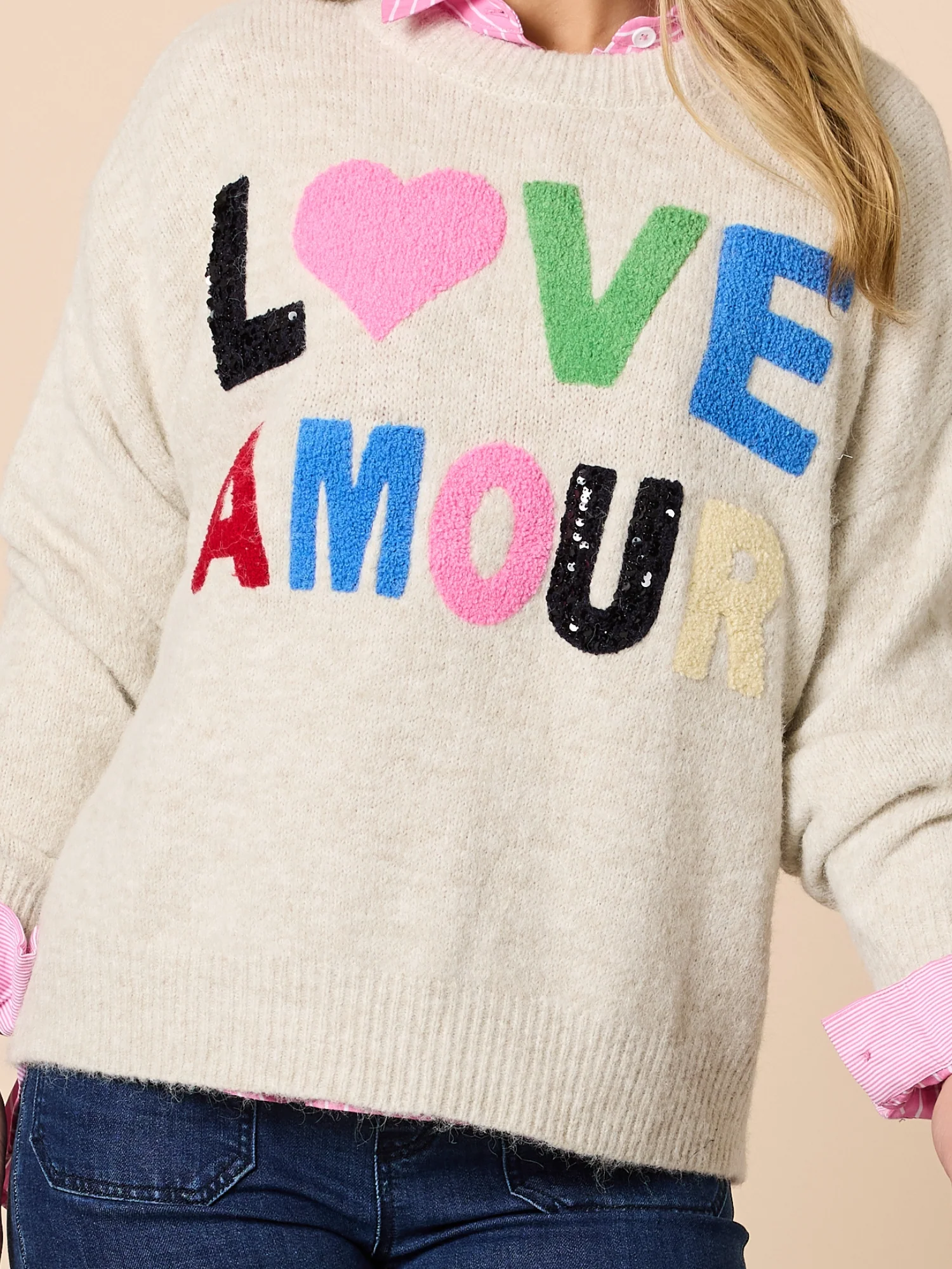 Love Amour Sequin Knit Jumper - Natural - Image 6
