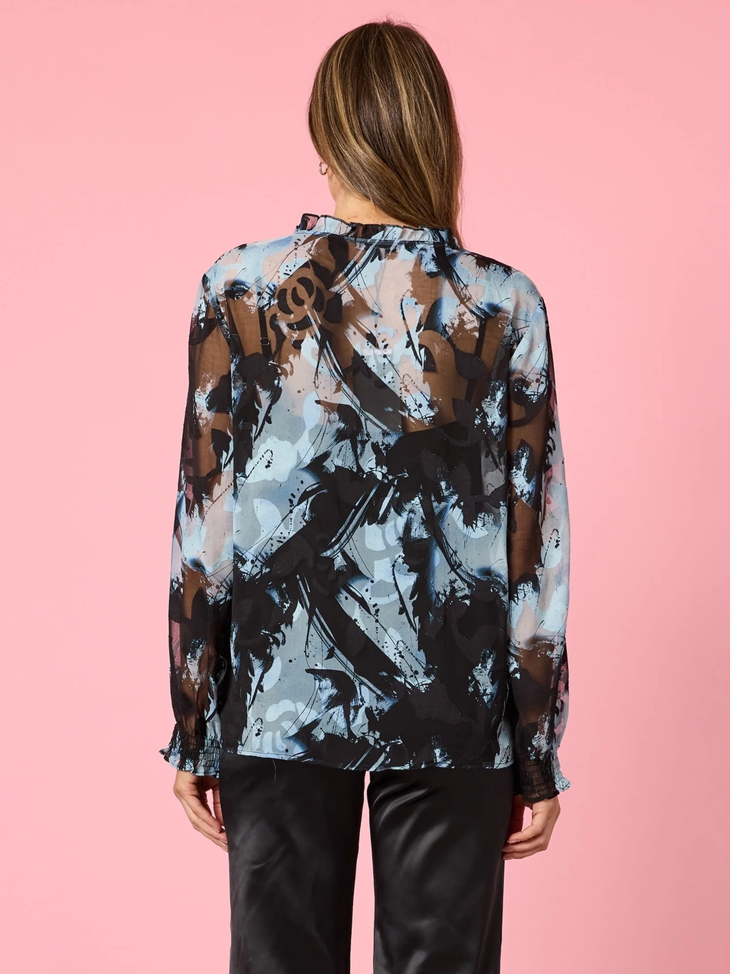 Lucia Ruffle Print Sheer Top - Midnight - Image 4