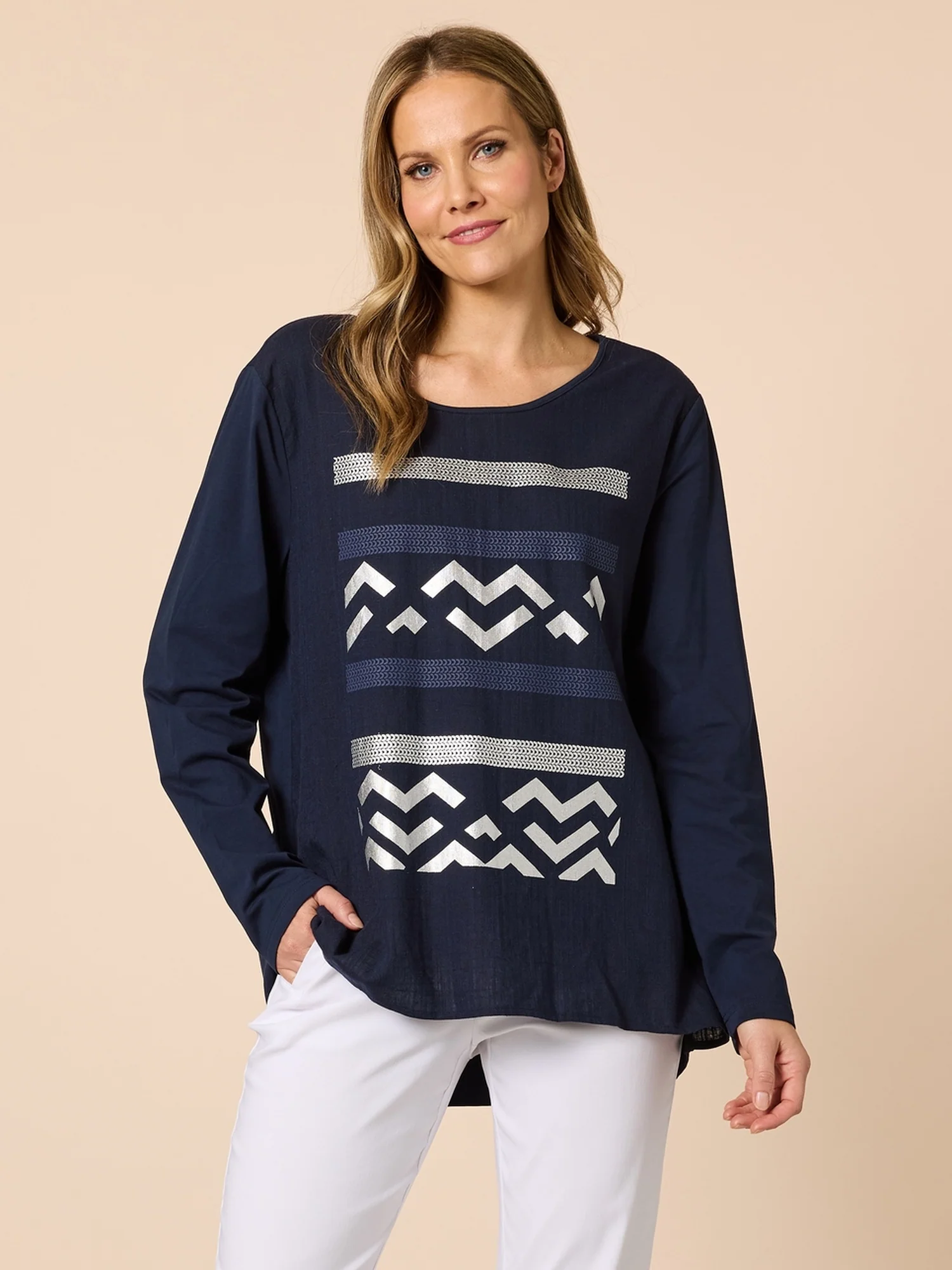 Lulu Print Top - Navy