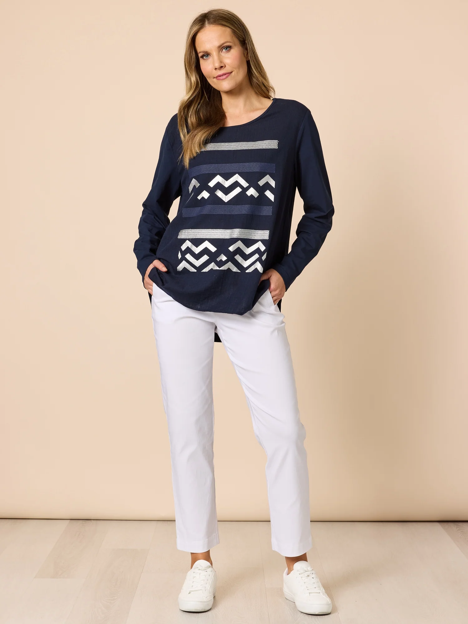 Lulu Print Top - Navy - Image 2