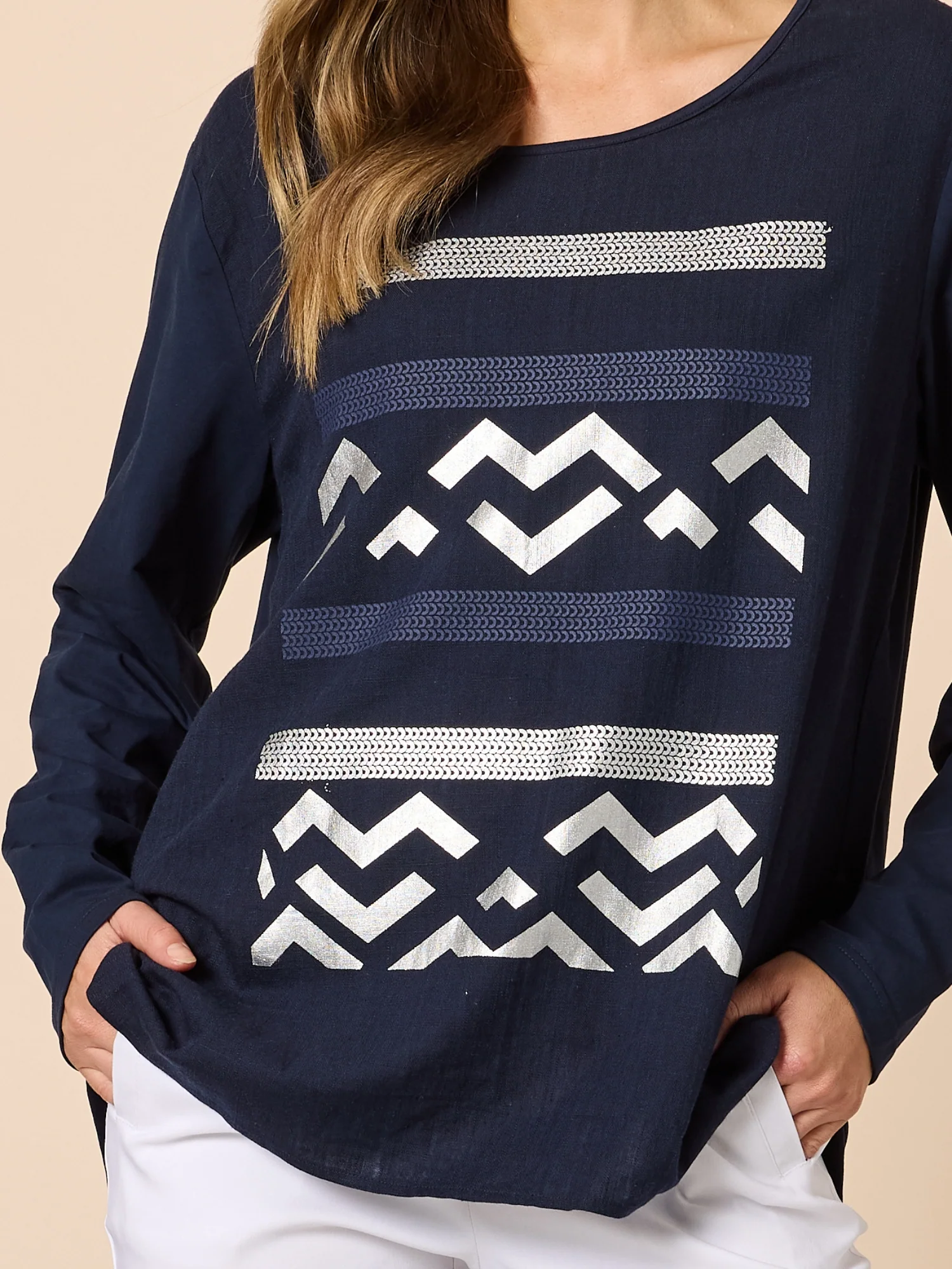 Lulu Print Top - Navy - Image 5