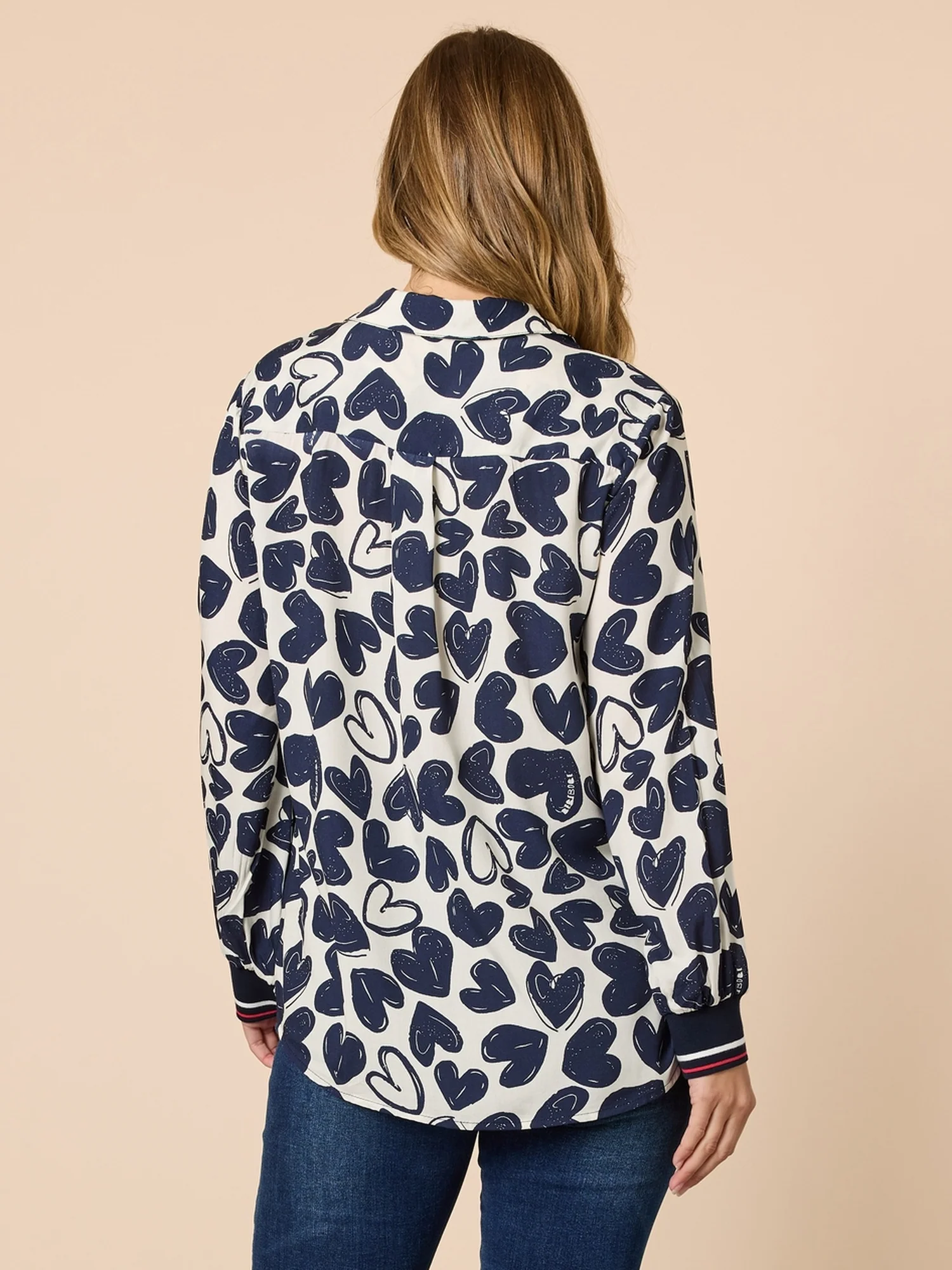 Luna Heart Print Shirt - Navy/Ivory - Image 5