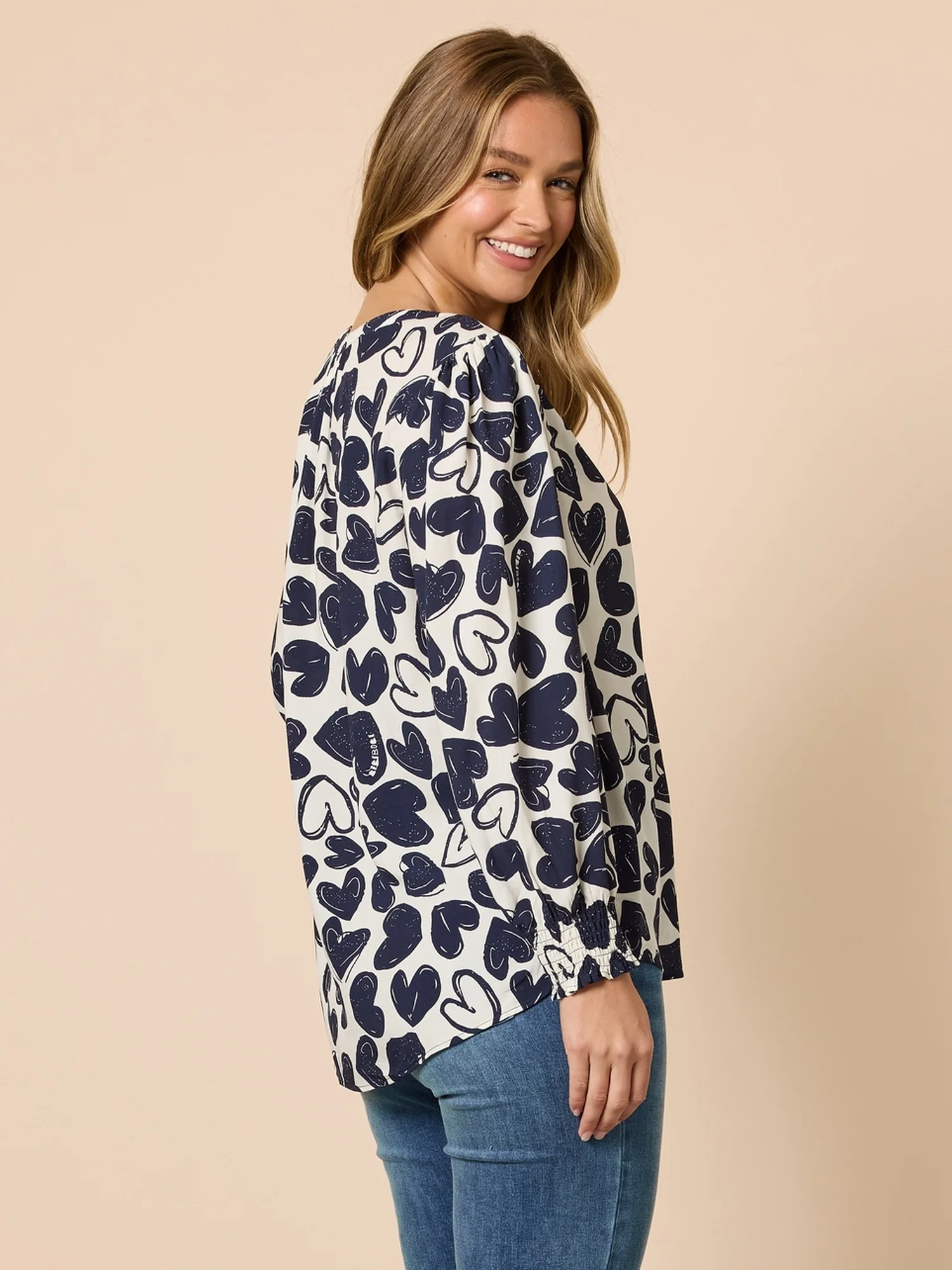 Luna Heart Print Top - Navy/Ivory - Image 3