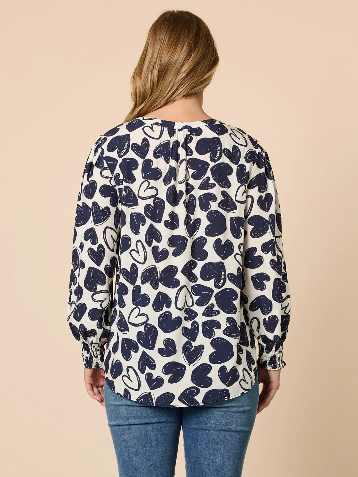 Luna Heart Print Top - Navy/Ivory - Image 4