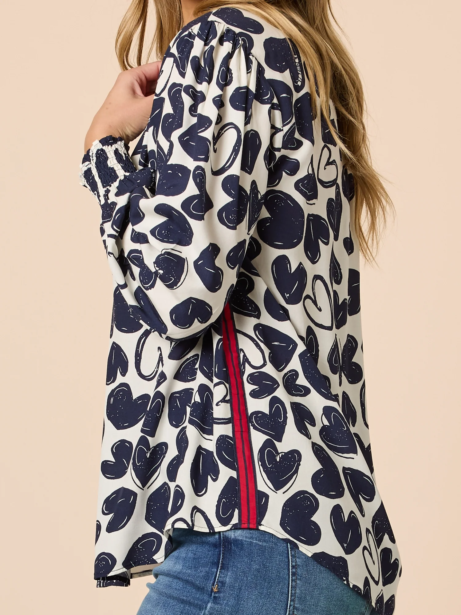 Luna Heart Print Top - Navy/Ivory - Image 5