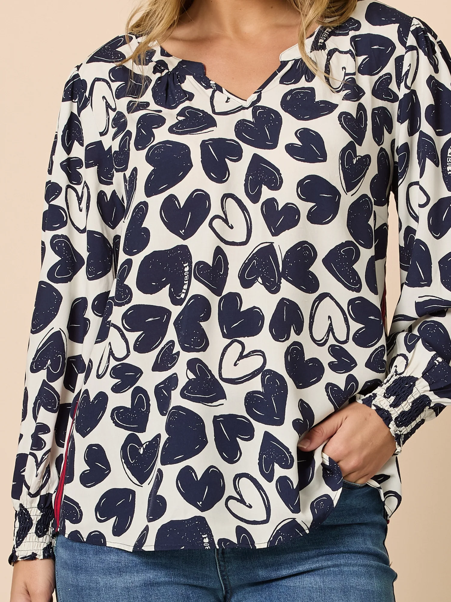 Luna Heart Print Top - Navy/Ivory - Image 6