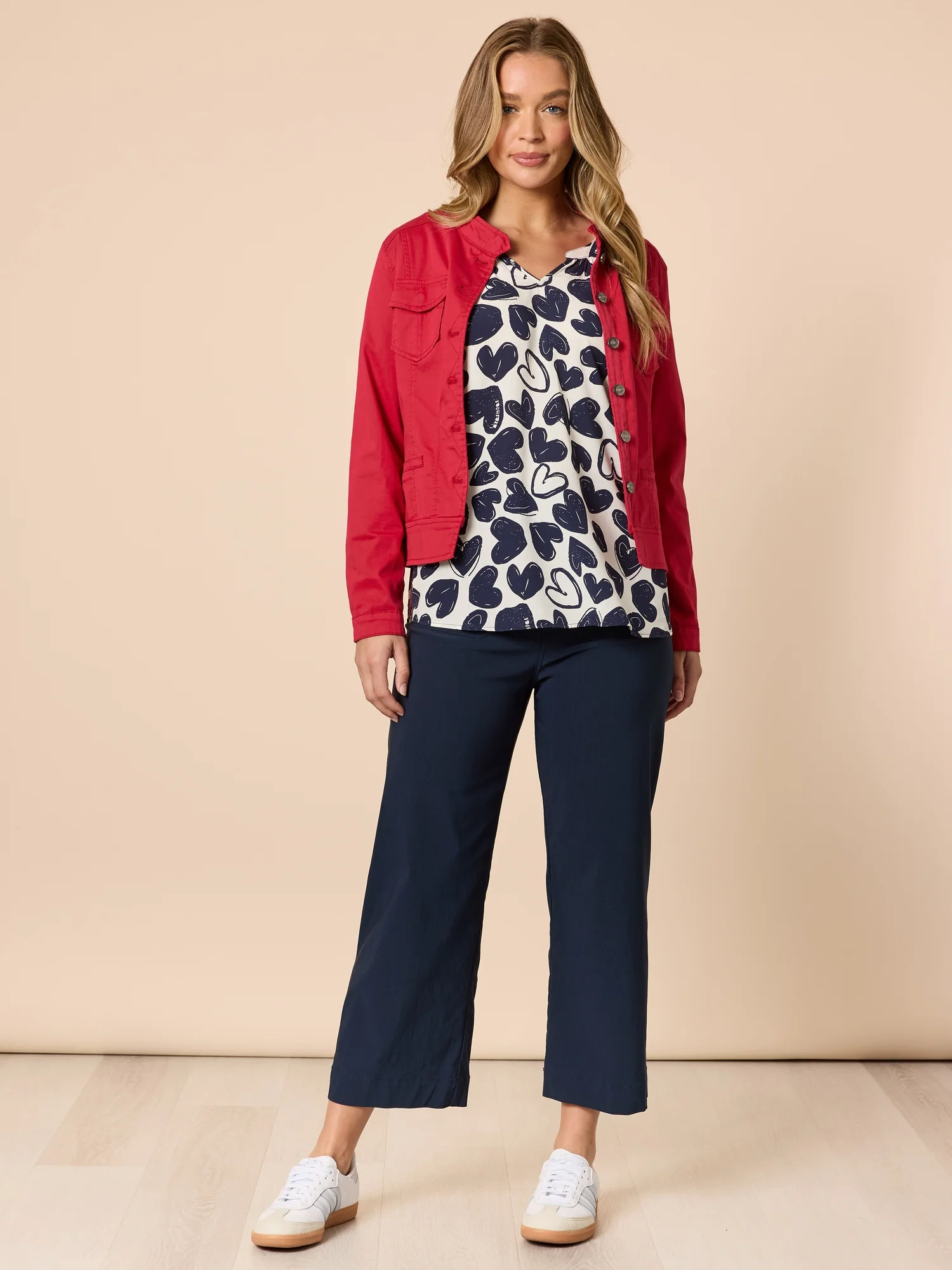 Luna Heart Print Top - Navy/Ivory - Image 7