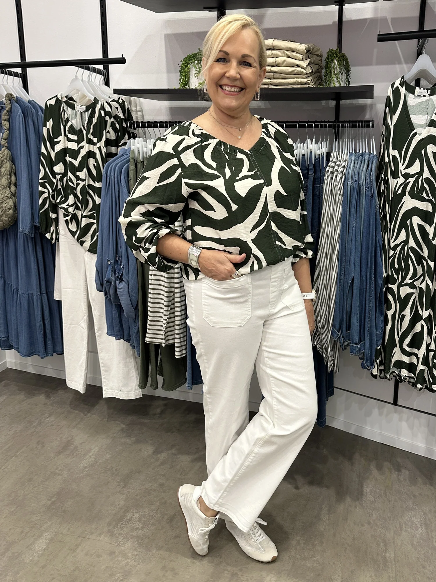 Lyon Print Top - Khaki Ivory - Image 3