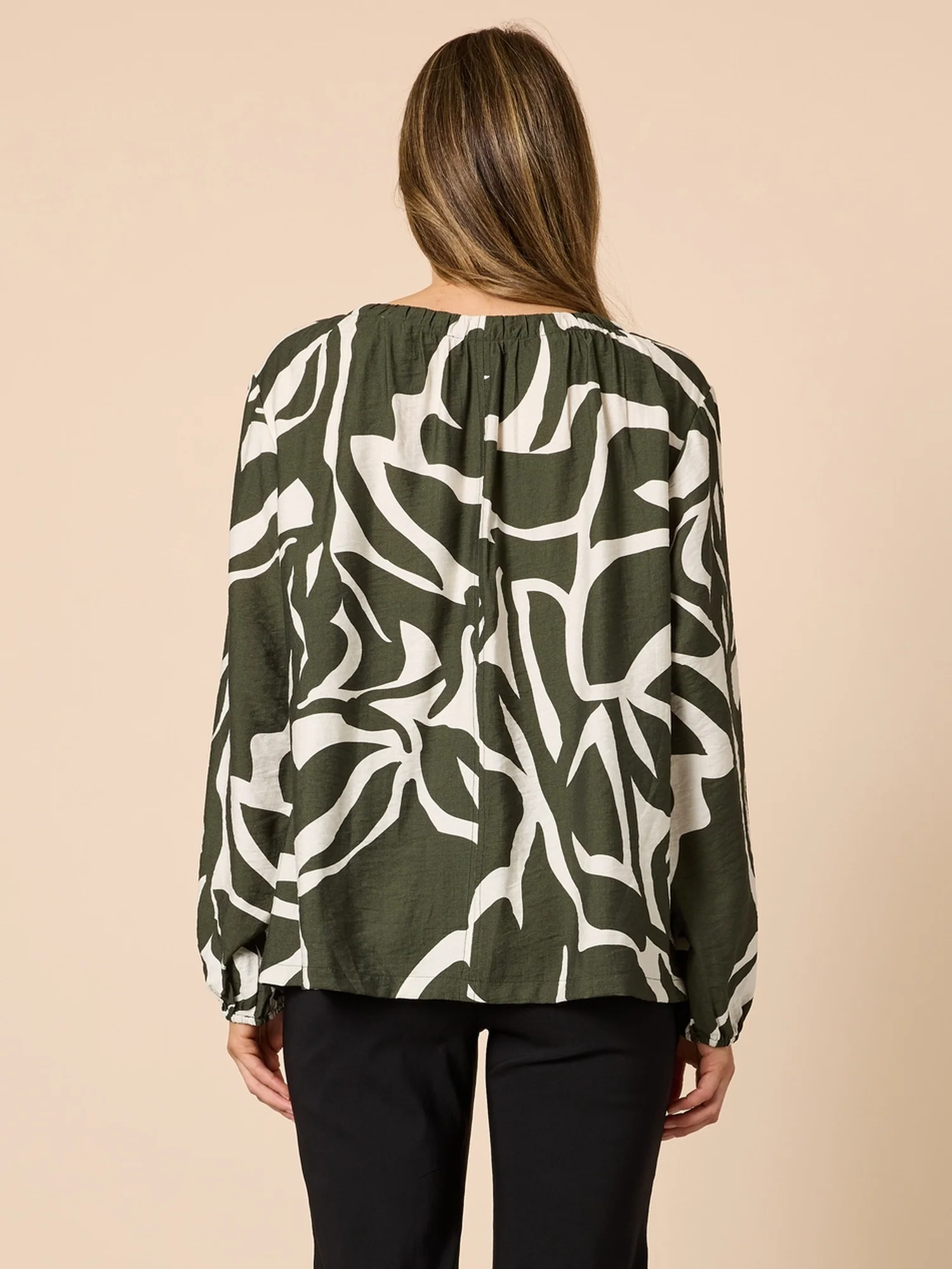Lyon Print Top - Khaki Ivory - Image 5