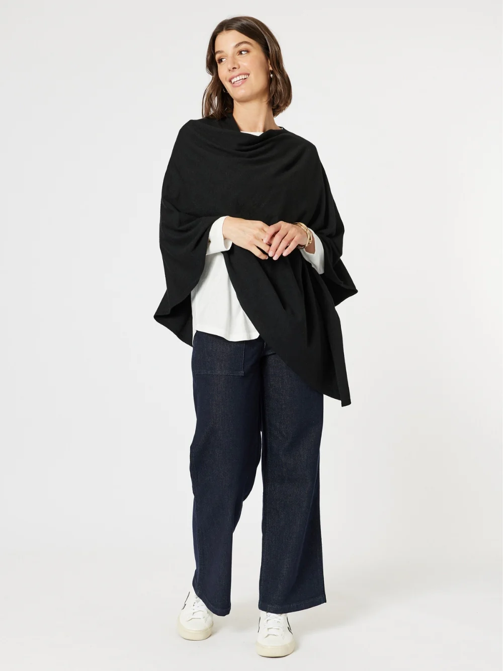 Macy Knit Poncho - Black - Image 4