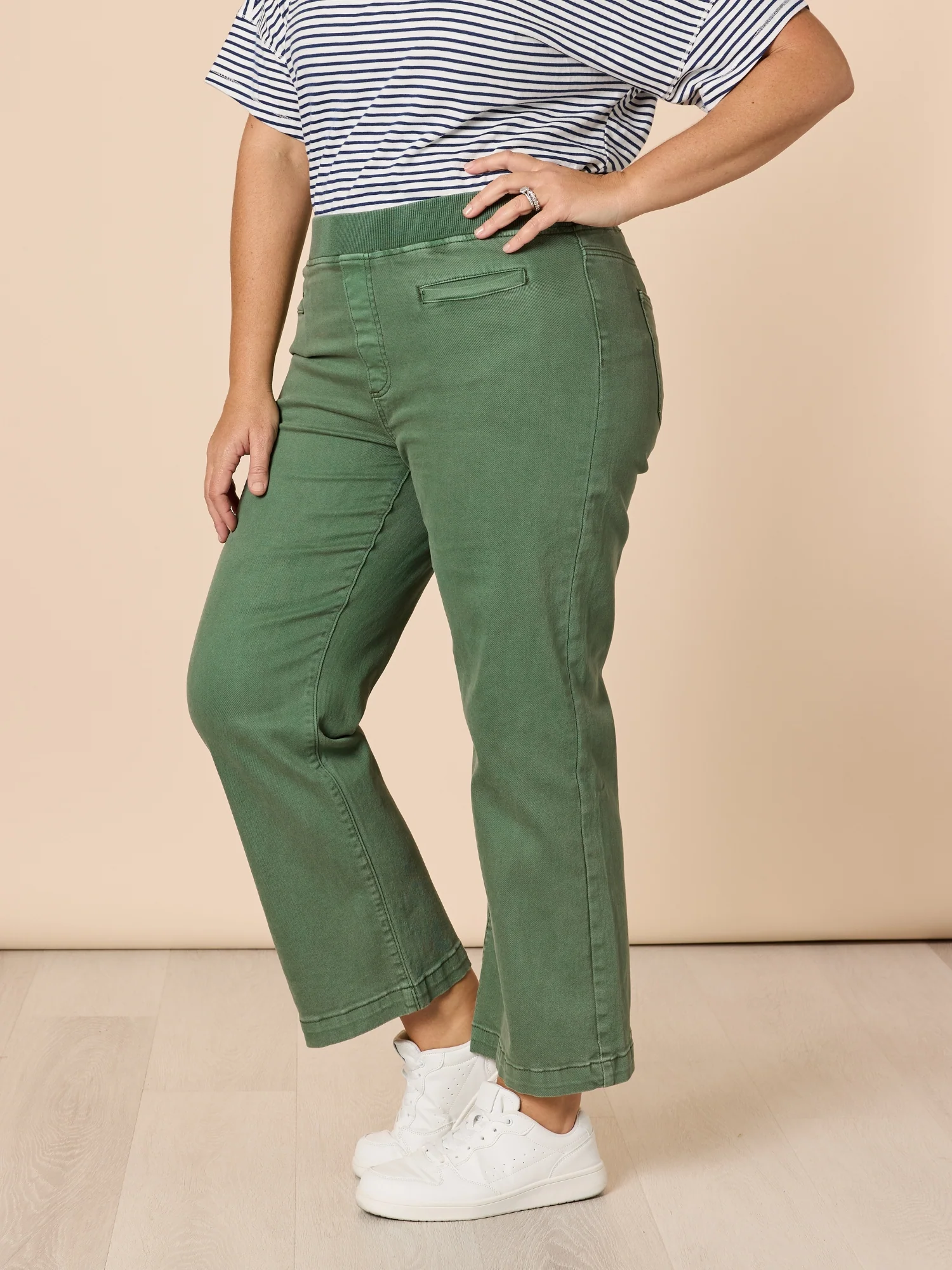 Maddy High Rise Wide Leg Jean - Khaki - Image 5