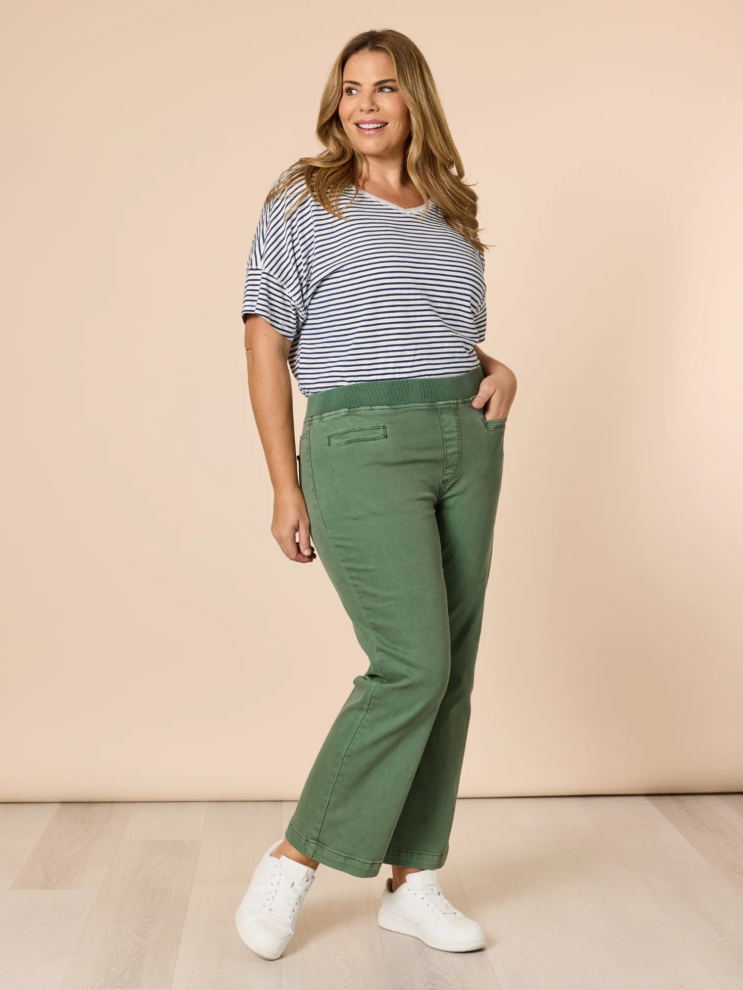 Maddy High Rise Wide Leg Jean - Khaki - Image 7