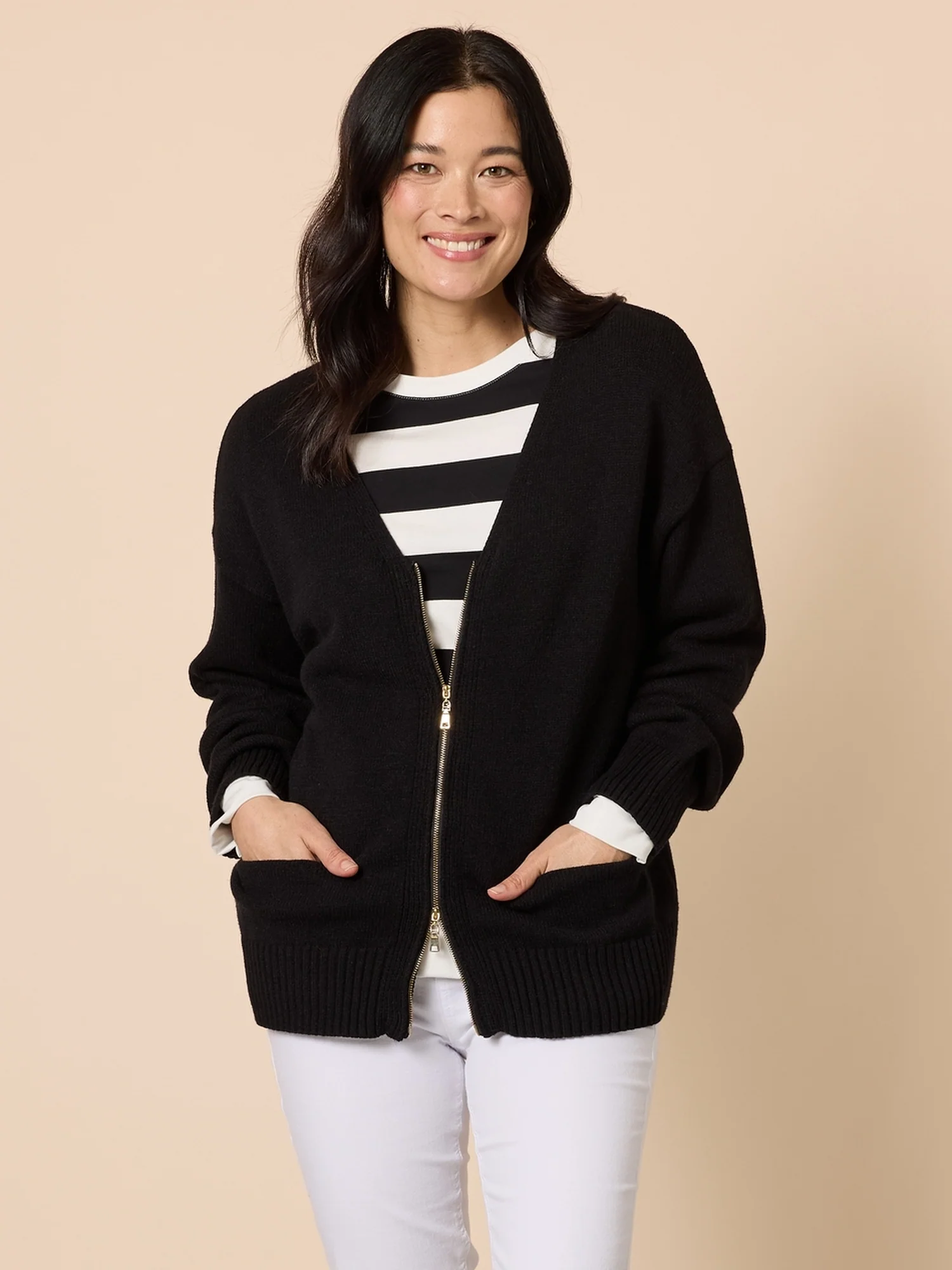 Manhattan Zip Knit Cardigan - Black