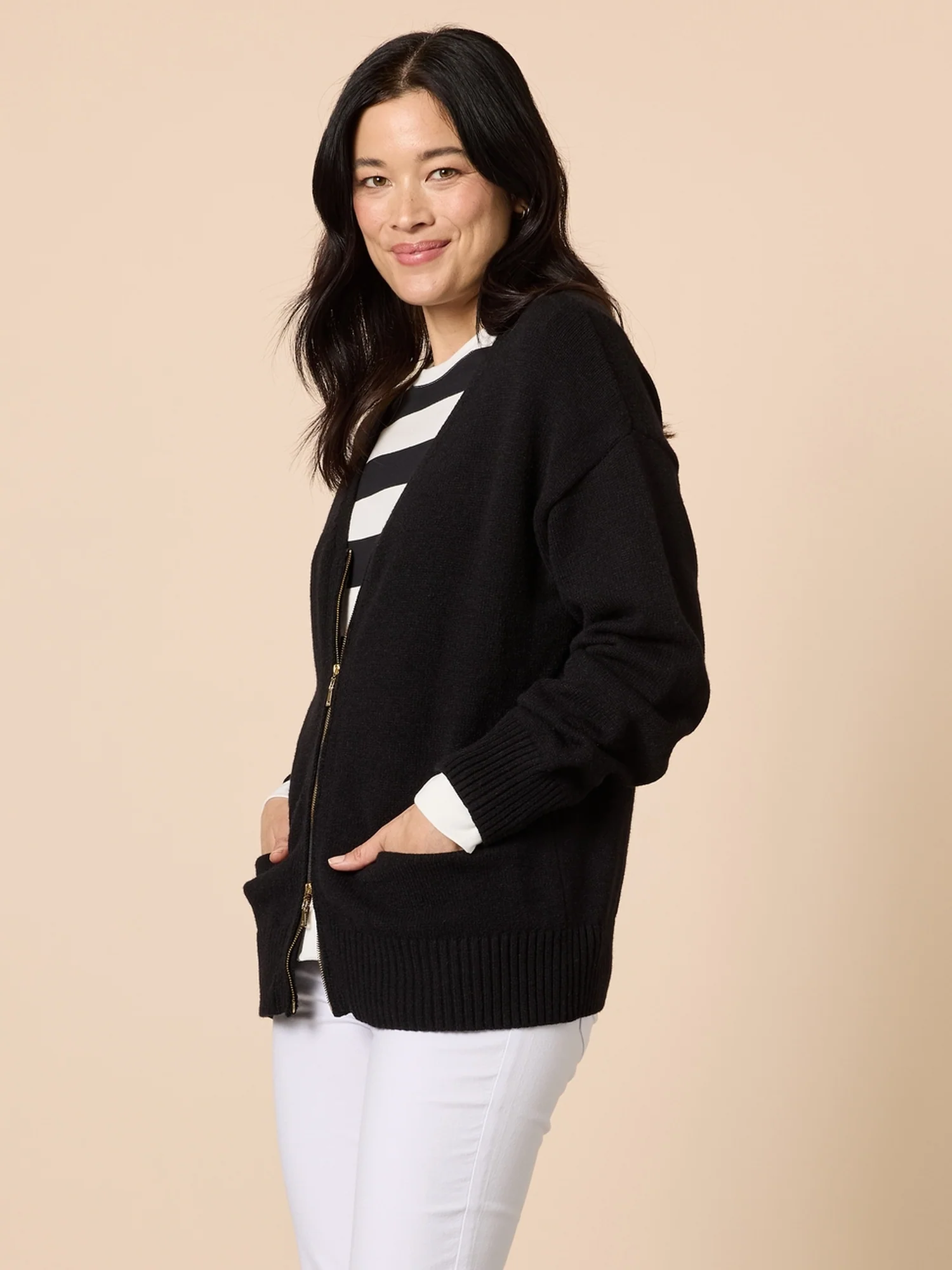 Manhattan Zip Knit Cardigan - Black - Image 3
