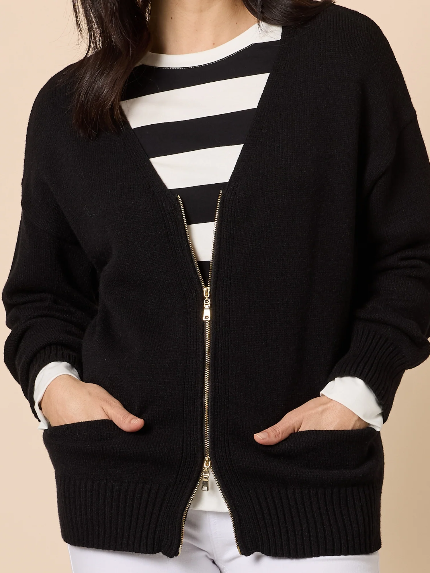 Manhattan Zip Knit Cardigan - Black - Image 5