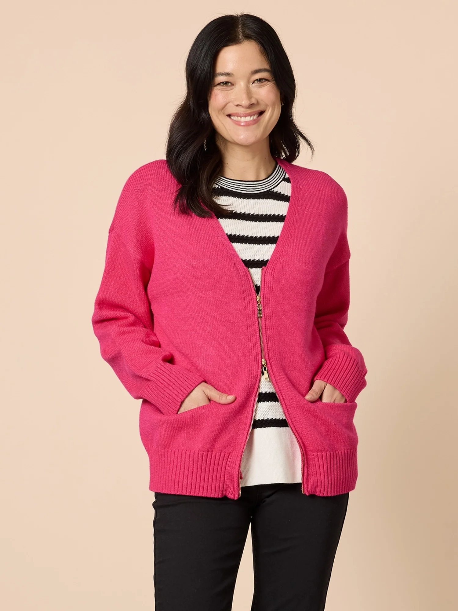 Manhattan Zip Knit Cardigan - Hot Pink