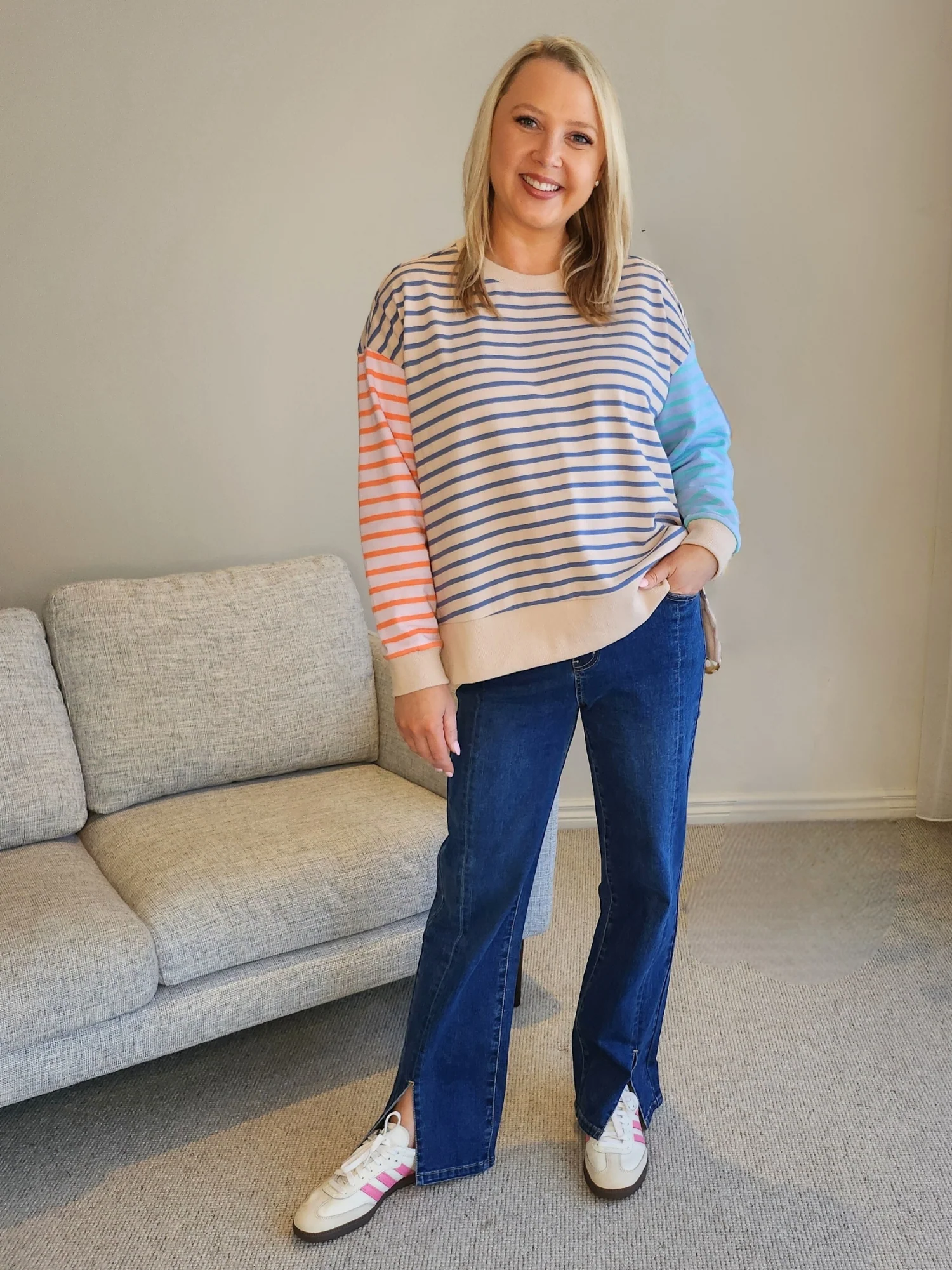 Maxwell Stripe Print Sweat - Blue/Multi - Image 2