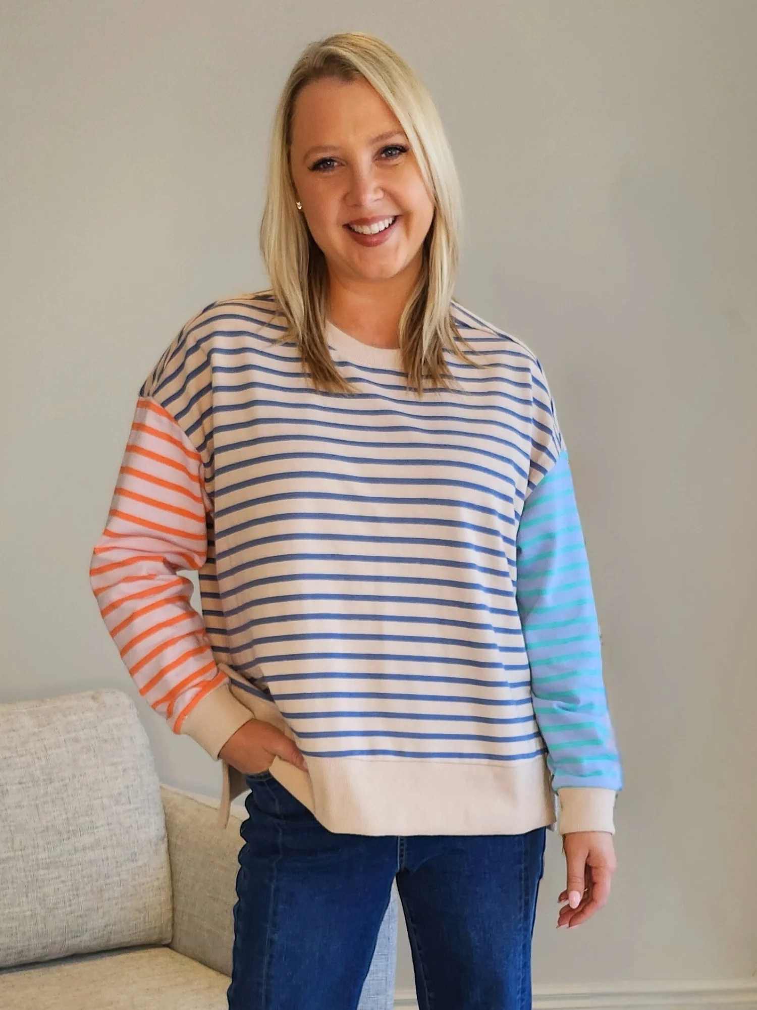 Maxwell Stripe Print Sweat - Blue/Multi - Image 4