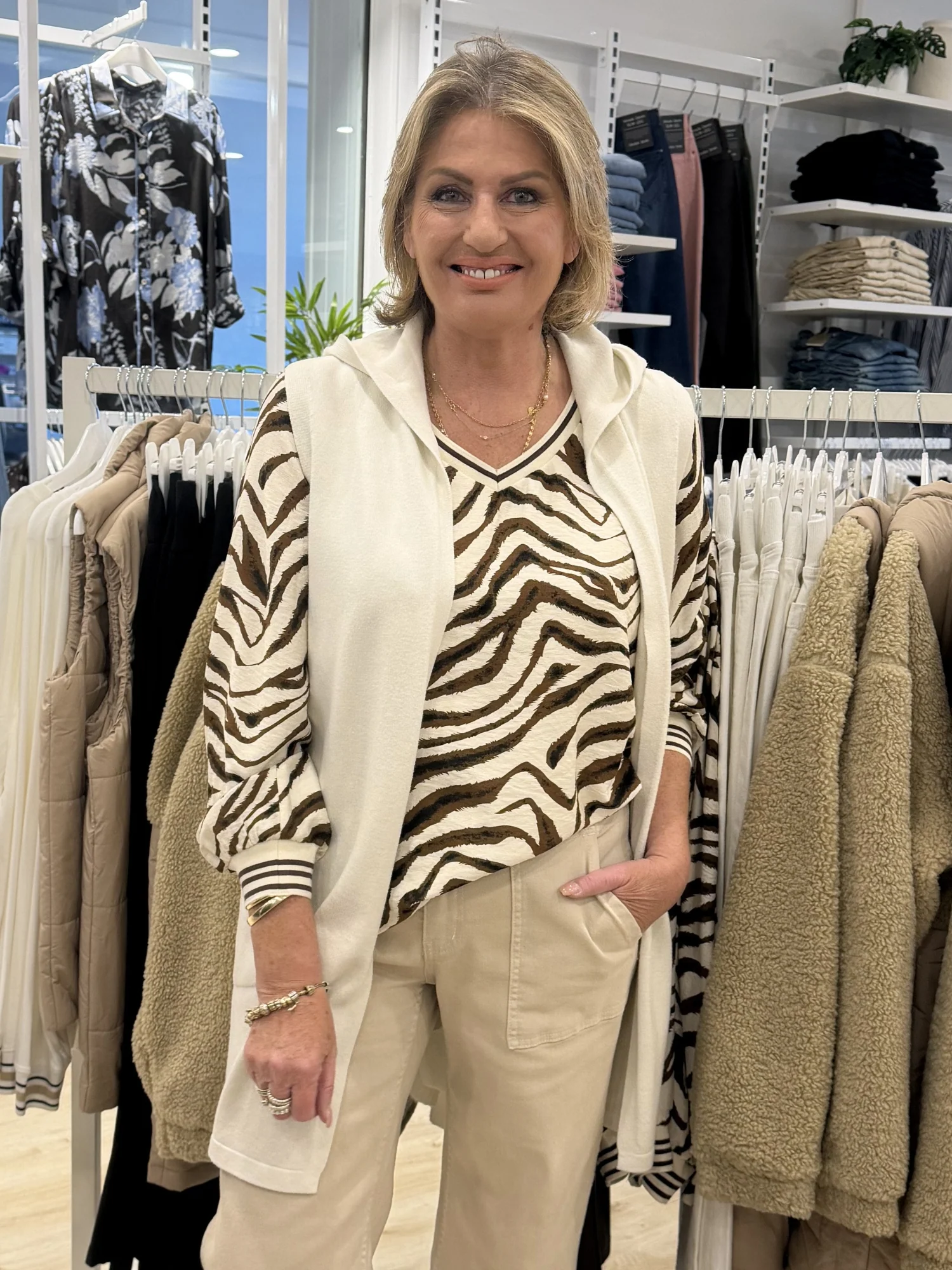 Metropolitan Animal Print Top - Natural Multi