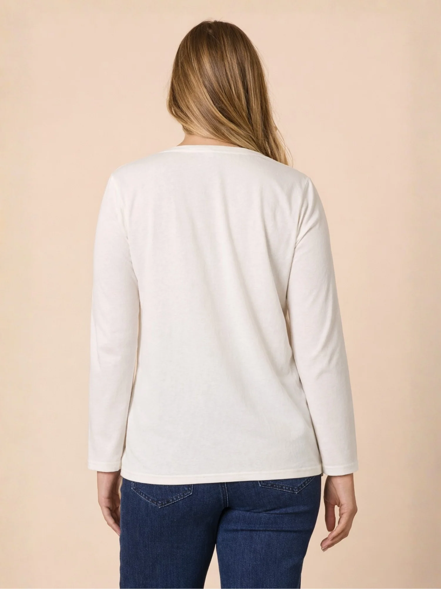 Milan Embroidered Long Sleeve Tee - White - Image 4